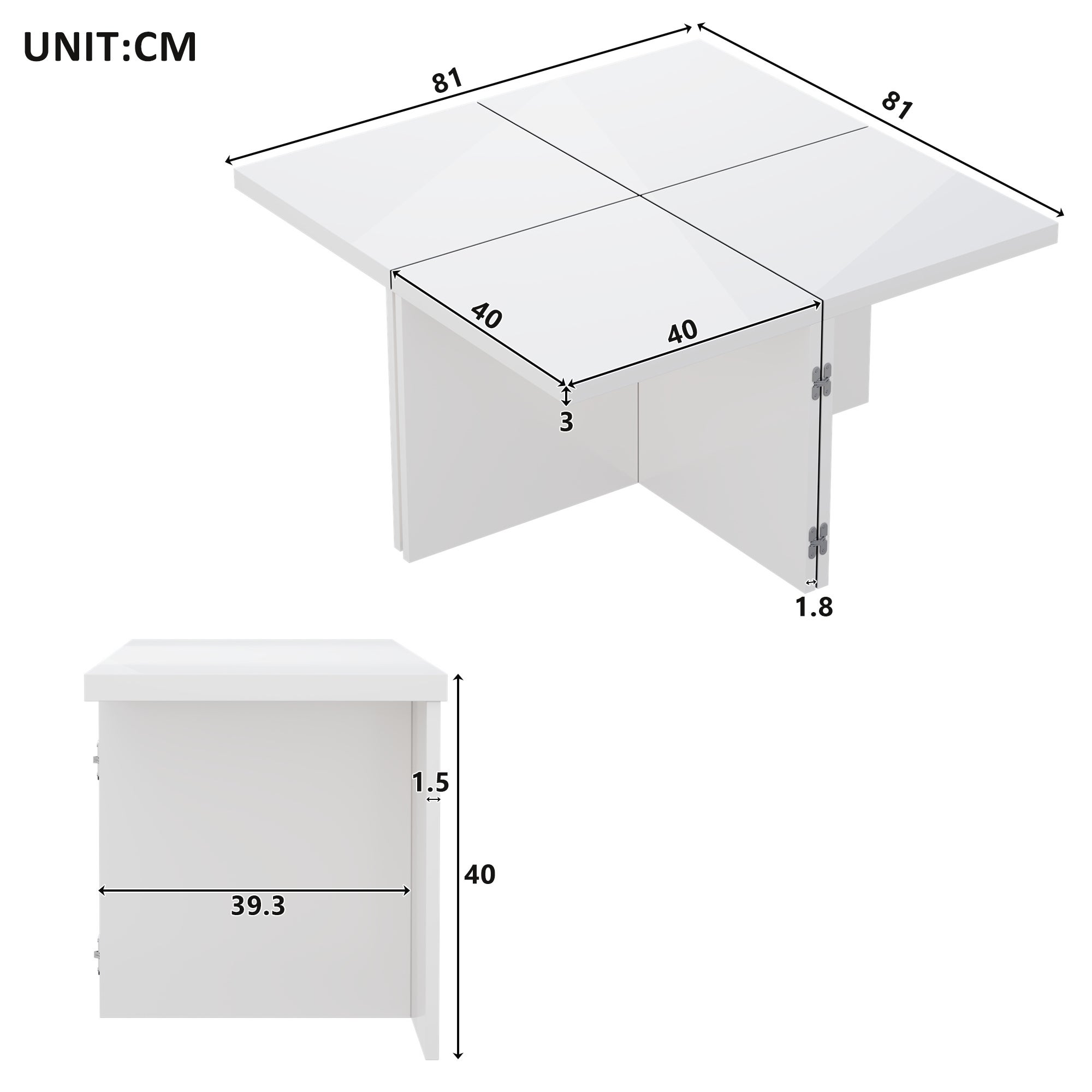 Tavolino 81x81x40cm - Tavolino fai da te - Piano lucido - Combinazione libera - Pannello di particelle - Bianco - 4