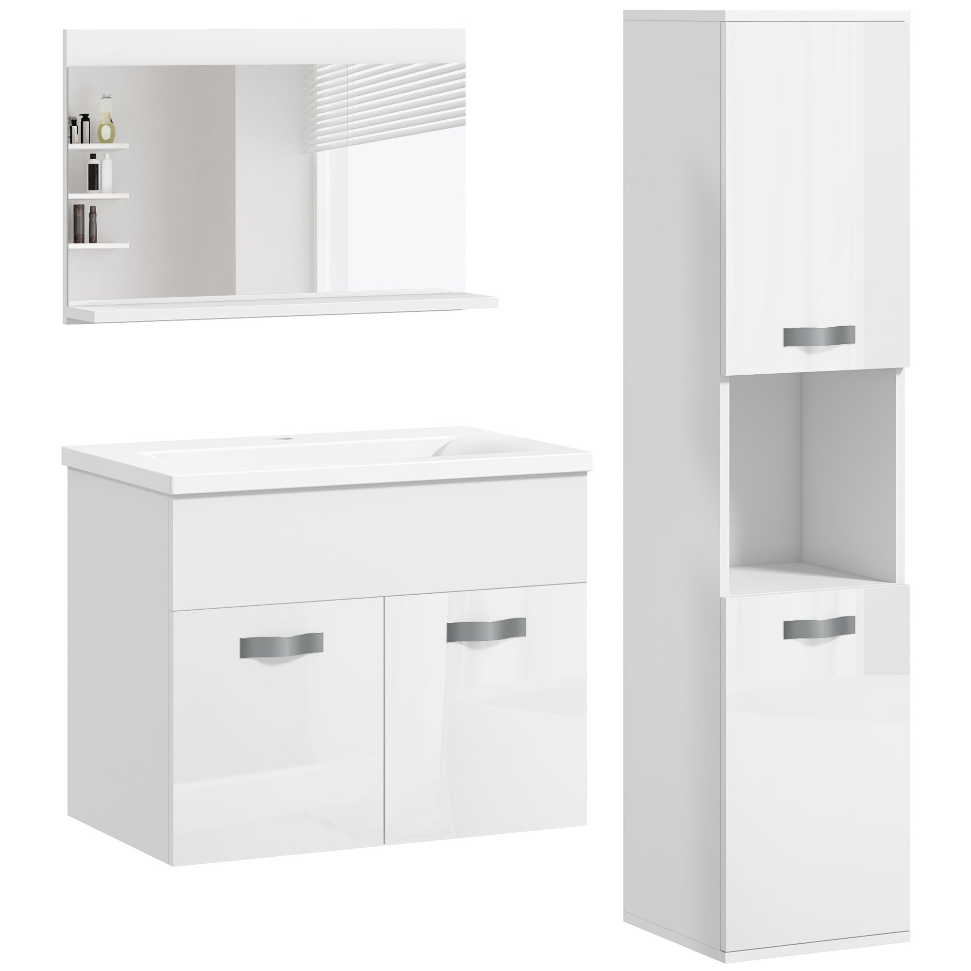 Conjunto 3 muebles baño pared blanco - espejo, lavabo, columna 30x30x131cm