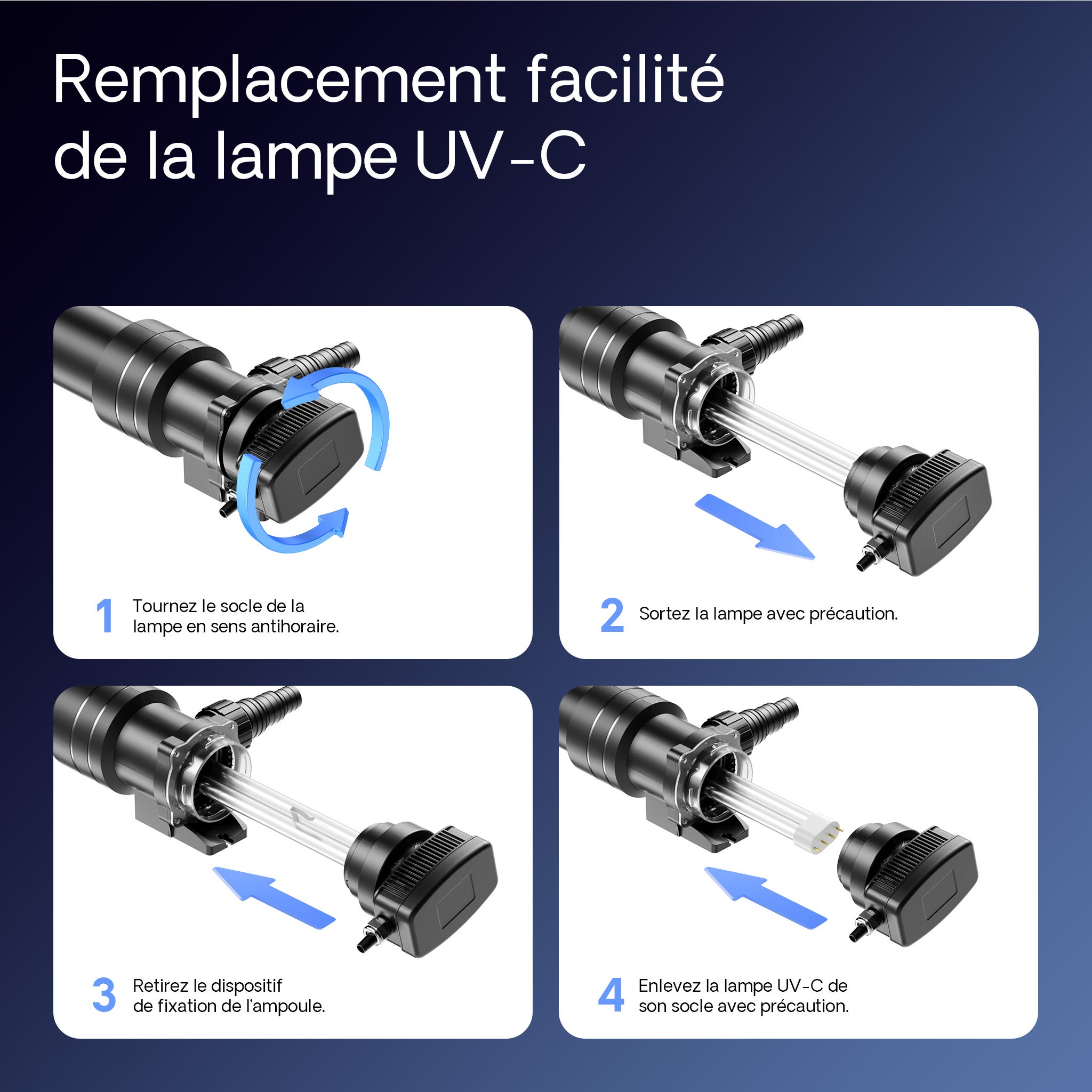 CUV-636 Stérilisateur Clarificateur bassins/étang - débit max. 7000 l/h - avec Lampe rayons UV-C 36 W + Miroir inox + Aimants - pour… SunSun - 8