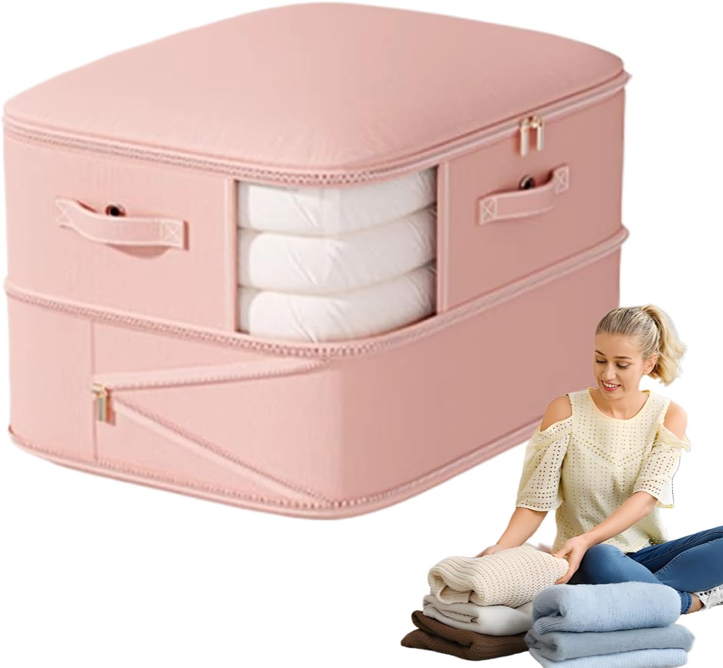 Organizer A Compressione Salvaspazio – 2 Pezzi, Grigio, 51x42x30 Cm – Borse Per Coperte, Piumoni E Vestiti – Con Finestra Visibile