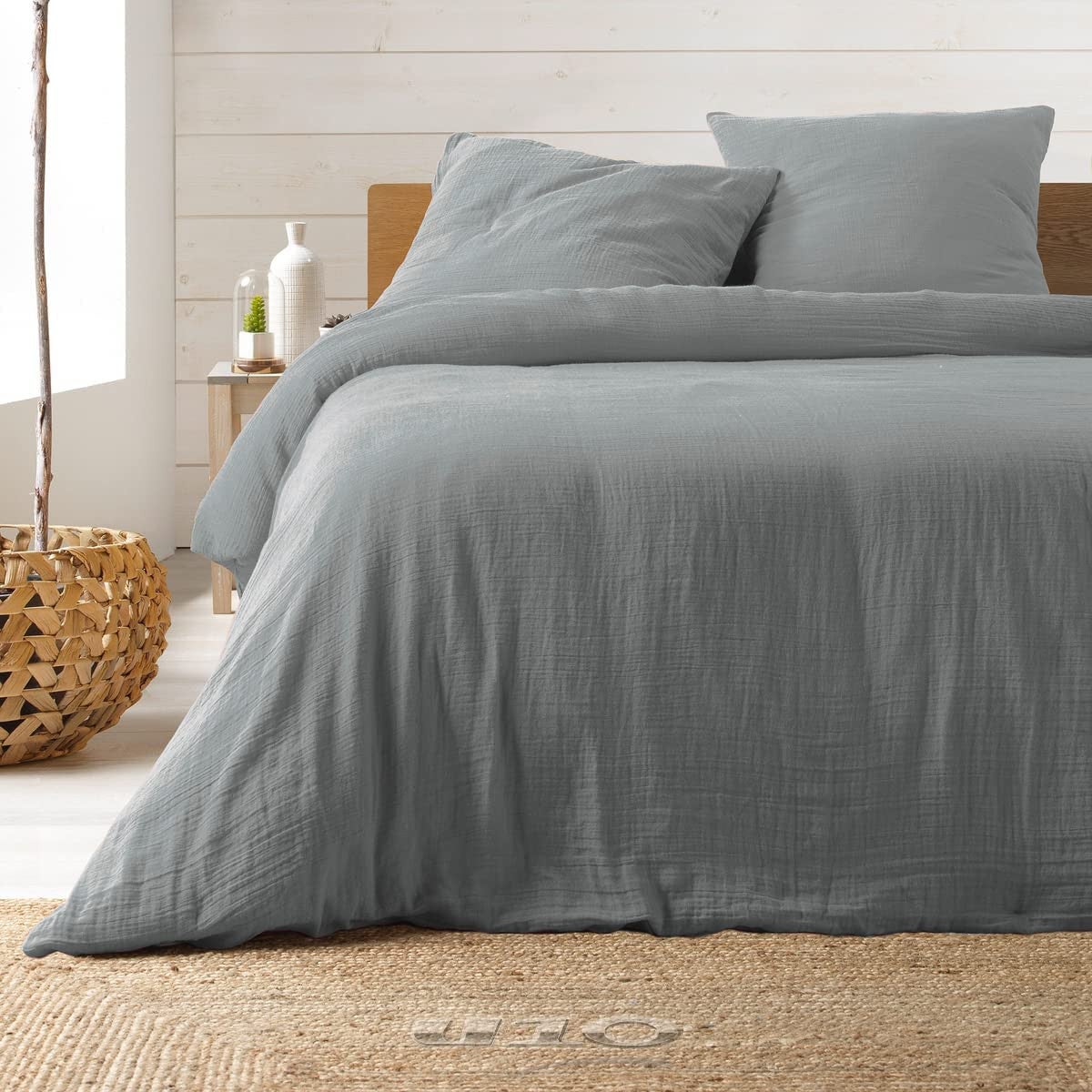 Ropa de cama de gasa de algodón gris 240 x 260 cm
