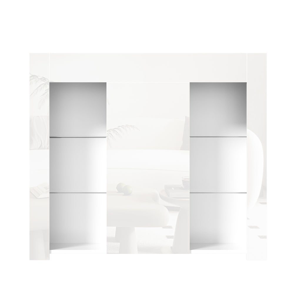 Buffet Moderne avec Finition Brillante et Étagères en Verre – Meuble de Rangement Compact et Élégant 95x35x83 cm pour Salon, Salle à Manger ou Cuisine - 5