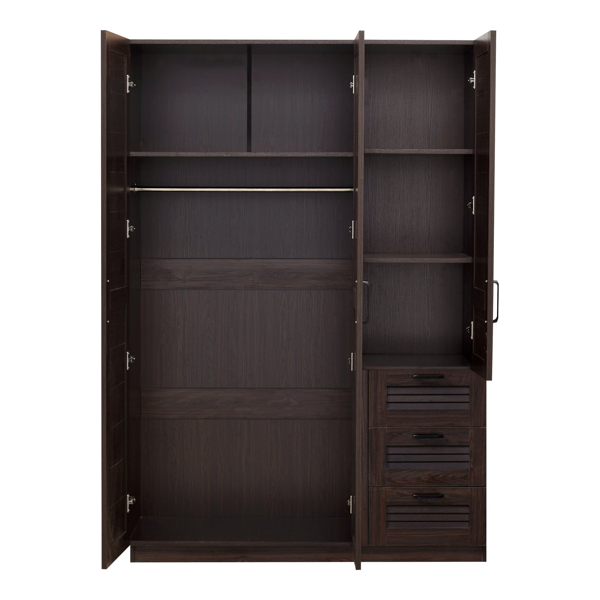 Armoire de chambre Finning 4 étagères 3 tiroirs MDF 176 x 120 x 52 cm effet noyer foncé [en.casa] - 6