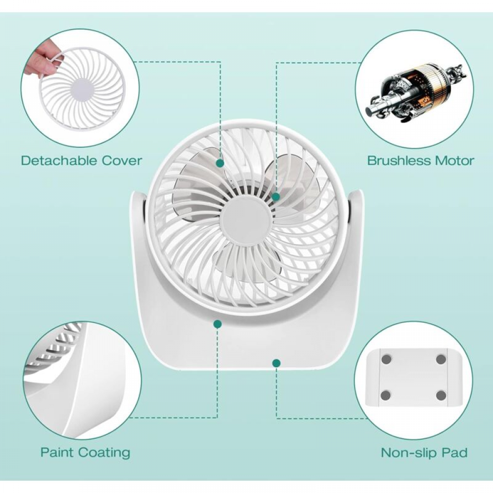 Mini Ventilateur Portable QHUI - 3 Vitesses, Rotation 360°, Alimentation USB/batterie, Parfait Pour Bureau Ou Maison