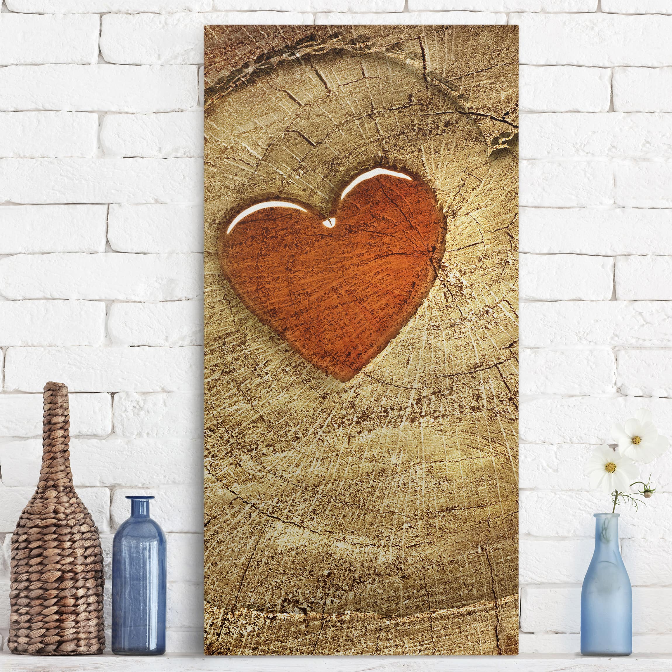 Lienzo cuadro en lienzo bastidor impresion en lienzo marrón corazón madera fotomontaje 184 cuarto de baño dormitorio salón 40 x 80 cm