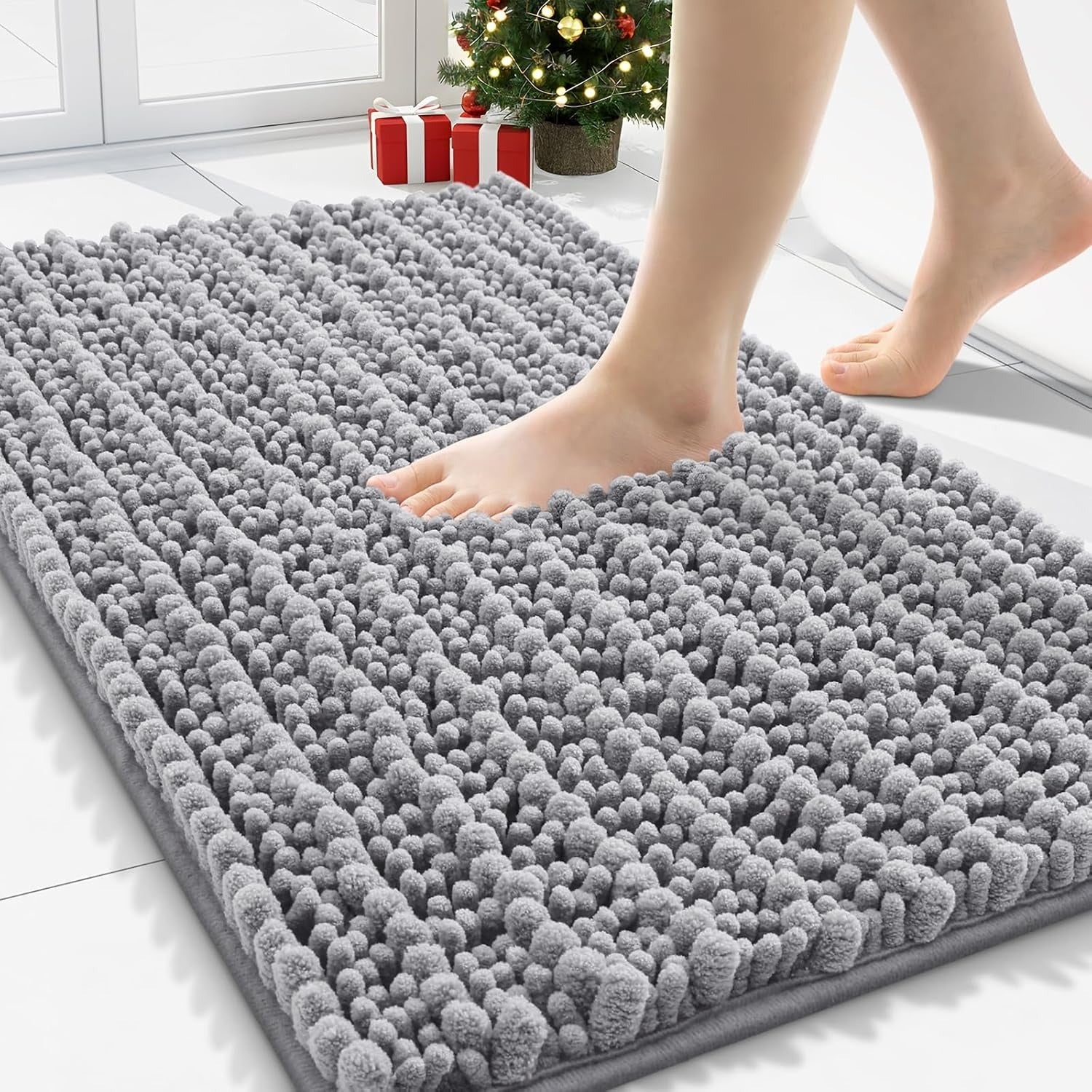 Tappetino da bagno - assorbente - antiscivolo - ciniglia - morbido - grigio chiaro (60*90 cm (retro adesivo antiscivolo)) | Leroy Merlin