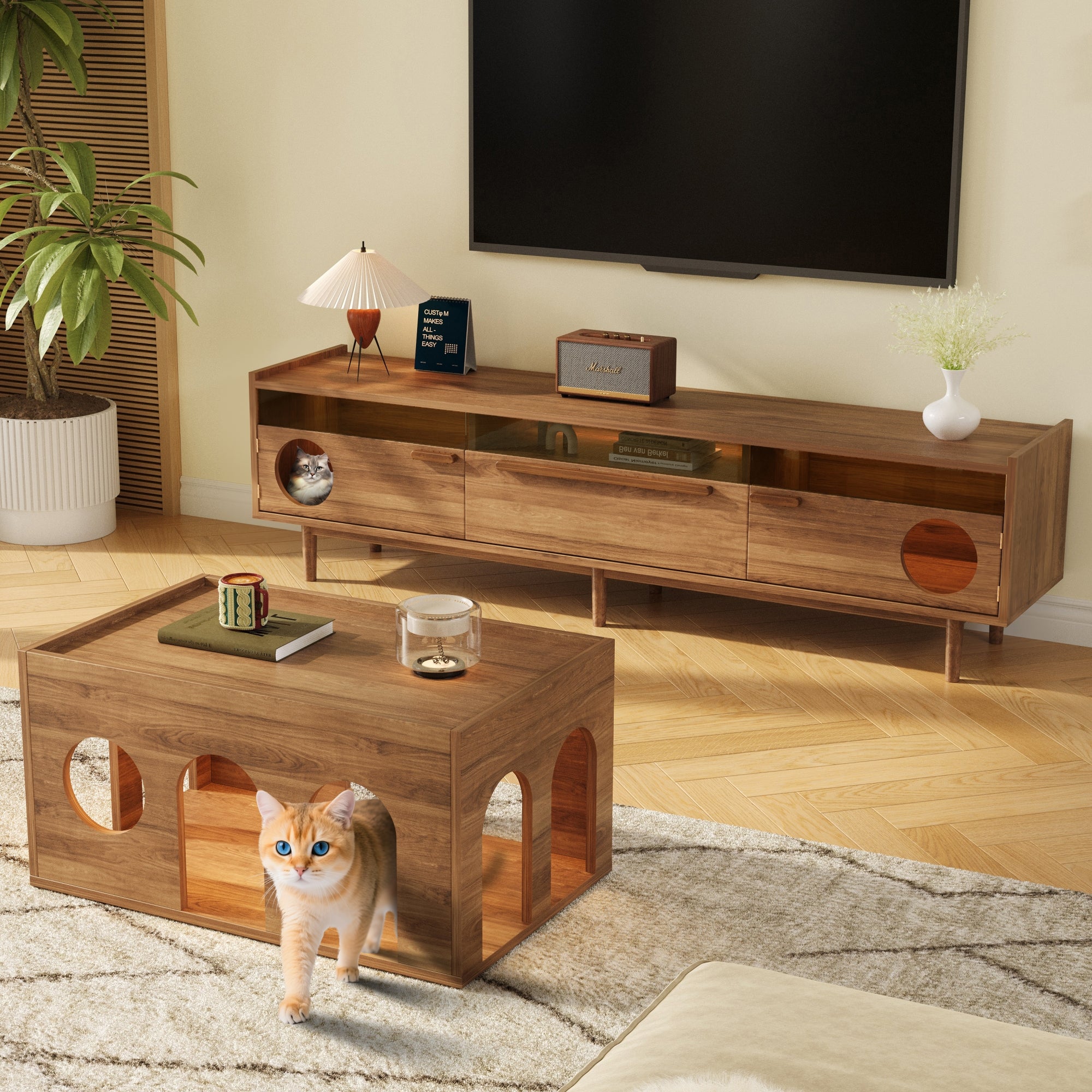 Juego muebles salón (2 piezas): Mueble de TV mesa de centro