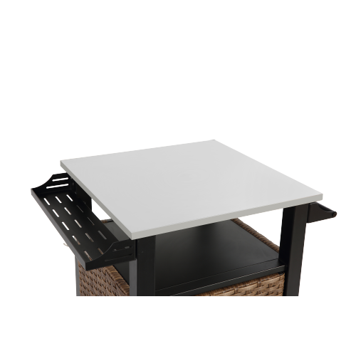 chariot roulant et armoire de rangement pour îlot de cuisine d'extérieur en osier, poignée latérale pour cuisine de patio ou chariot de bar, marron - 5