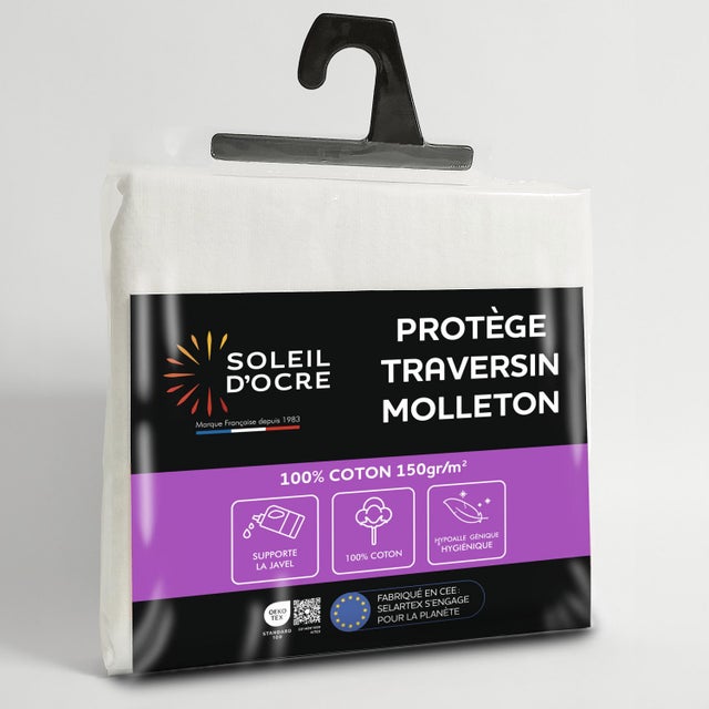 Protège taie de traversin en coton 45x90 cm MOLLETON, par Soleil d'ocre