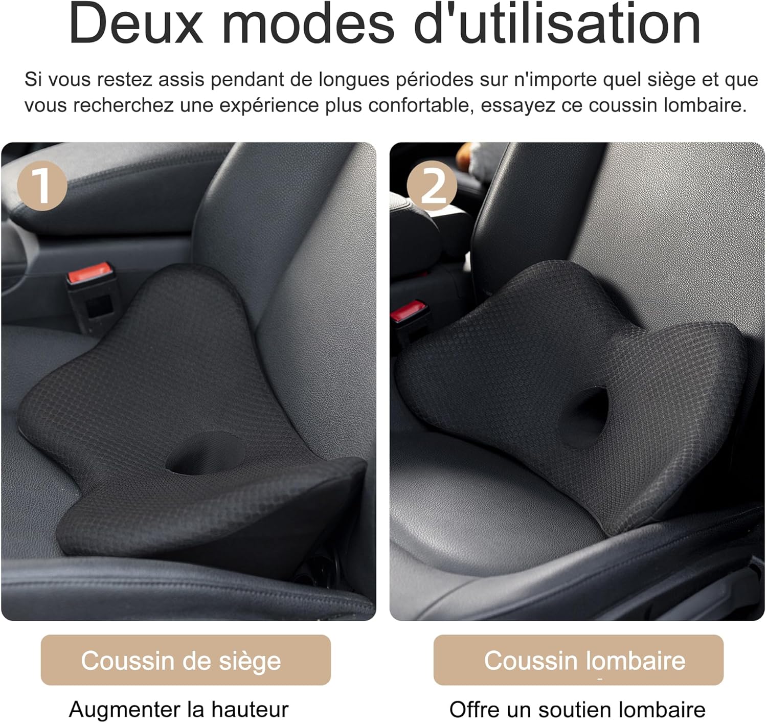 Coussin Lombaire Voiture Pour Citroën E-C3 2024 - Mousse Mémoire De Forme, Tissu Respirant, Sangles De Fixation - Noir - 11