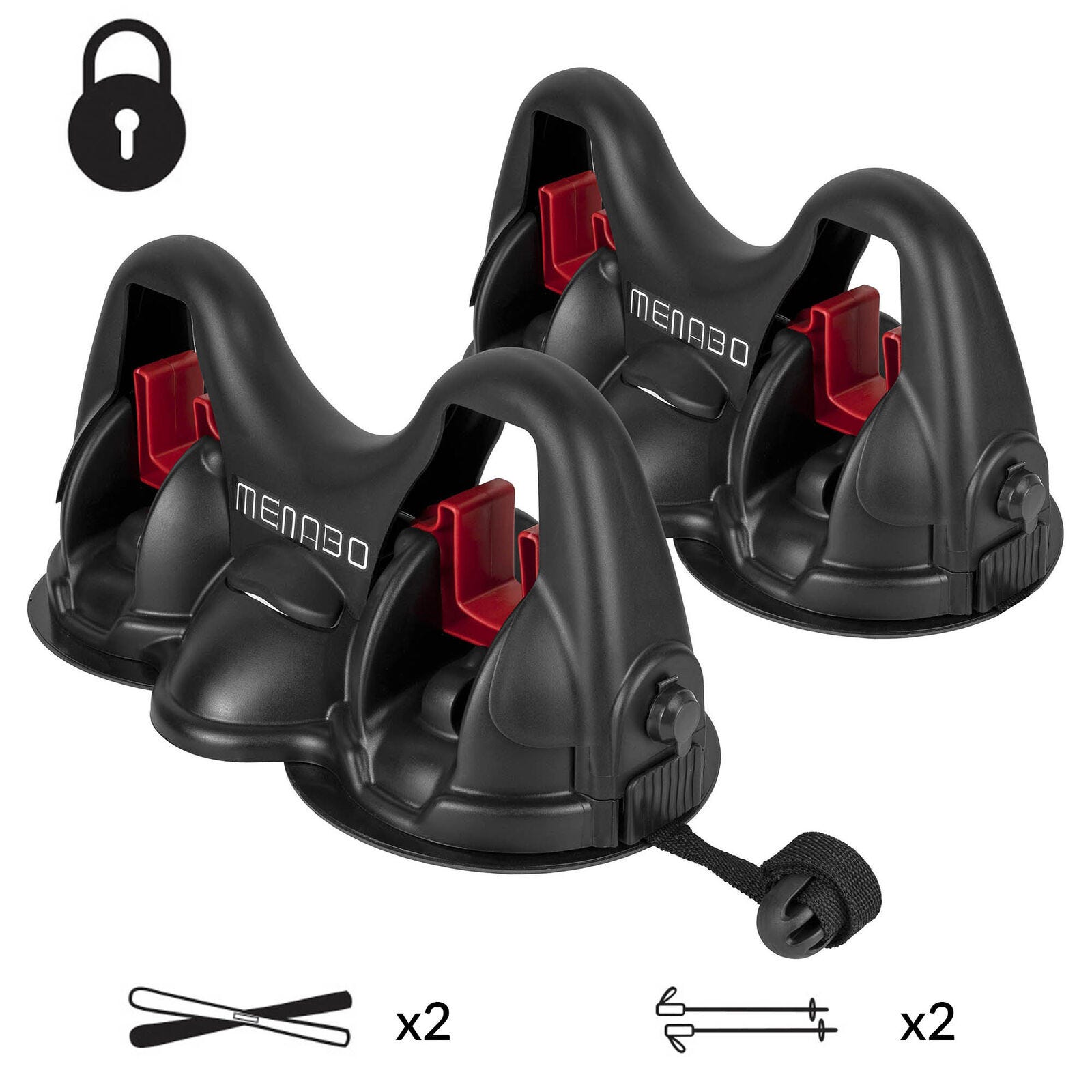Atera 089501 Portasci Universale Da Tetto, 2 Pezzi, Per Sci Alpino E Fondo, Bastoncini, Racchette, Adatto A Barre Quadrate 22x32 Mm