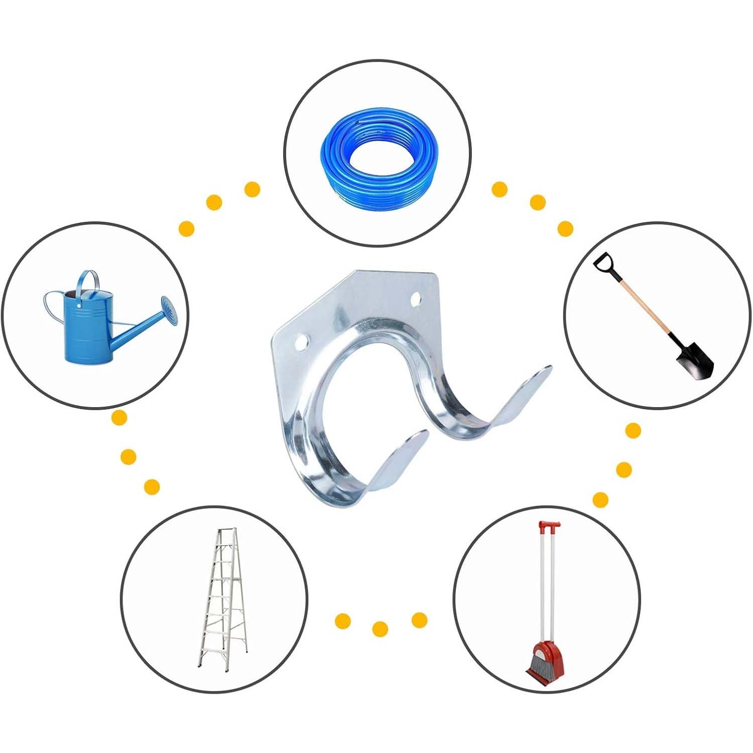 10 crochets muraux universels pour outils de jardin, support mural en acier pour garage, remise à vélos, atelier, fixation stable, durable - 4