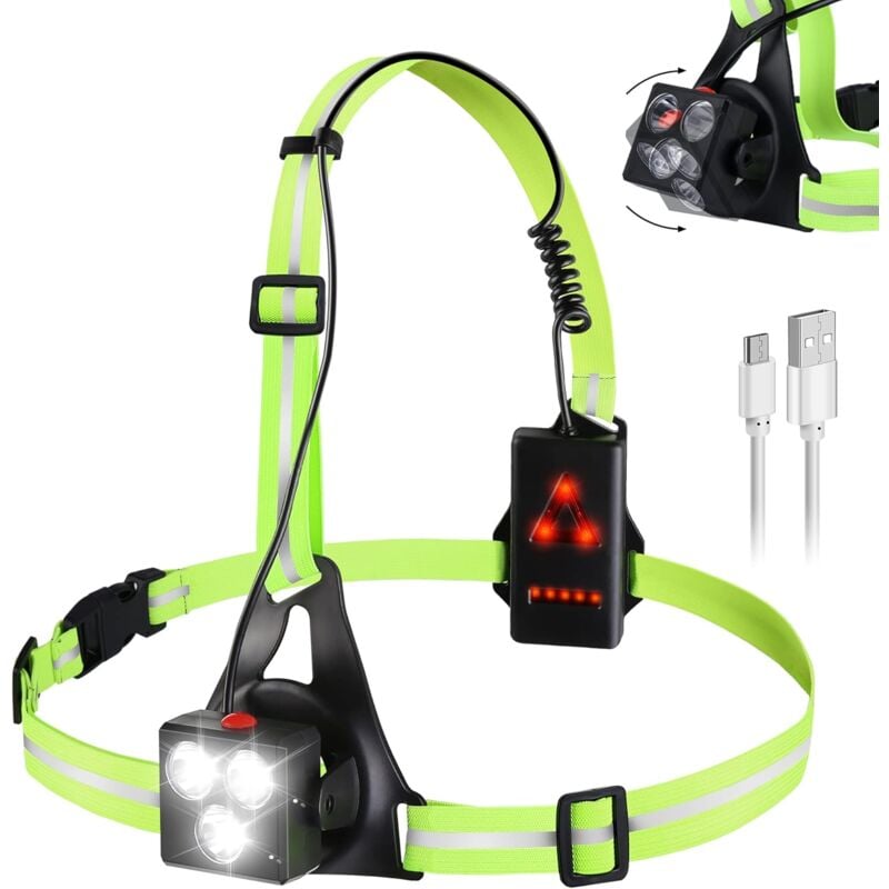 Lampa do biegania ładowana przez USB, 500 lumenów, regulowany kąt 120°, oświetlenie do joggingu z paskami odblaskowymi
