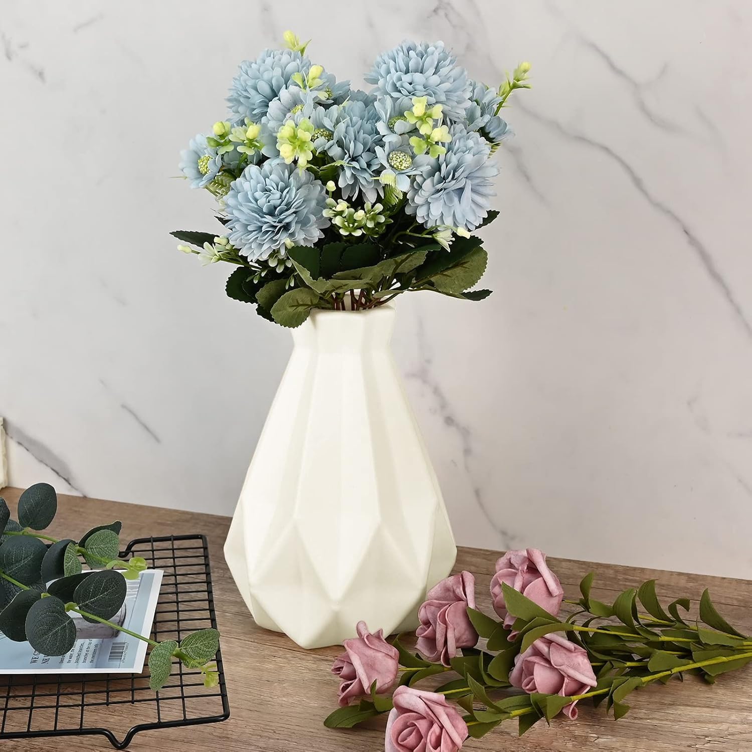 Vase pour Fleurs LEGO - Grand Vase Blanc Géométrique et Rustique, Déco Bureau et Salon - Idée Cadeau Originale et Romantique - 4