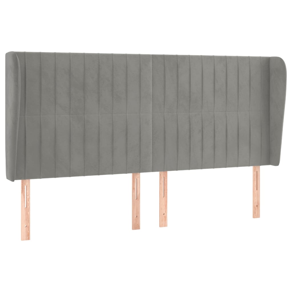 Cabecero，Cabecero de cama，Panel de Cabecera con orejas de terciopelo gris claro 183x23x118/128 cm CFW28846 - 2