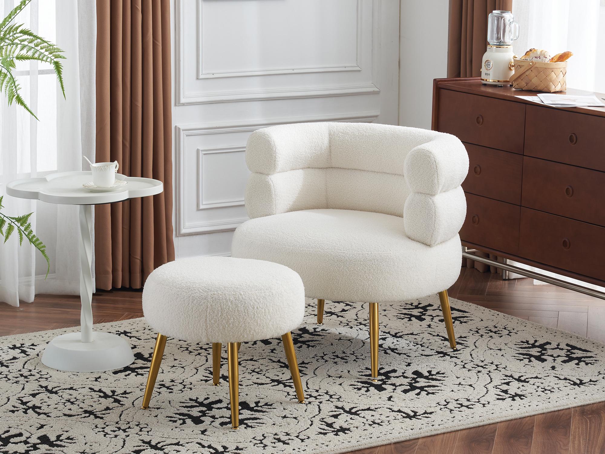 Fauteuil Crapaud En Tissu Bouclette Blanc - Design Scandinave Doux Et Cosy - Pour Salon, Petit Coin Détente
