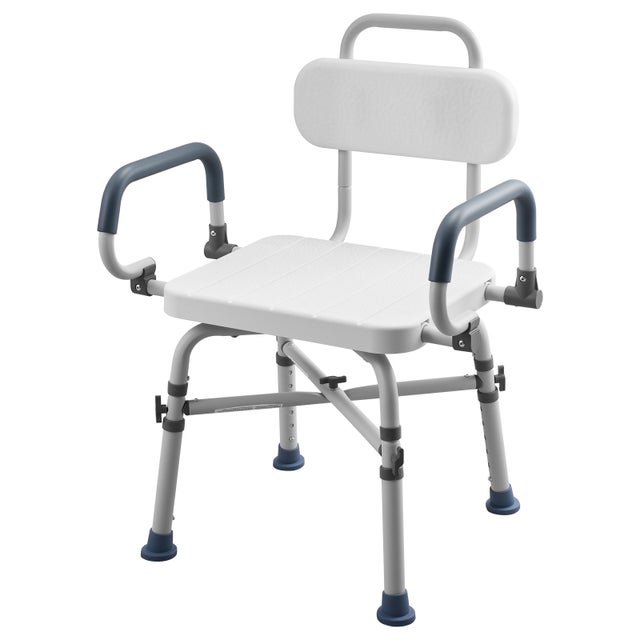 Chaise baignoire pivotante SucceBuy avec accoudoirs relevables et dossier, capacite de 227 kg, adapte aux adultes, personnes agees, hauteur ajustable