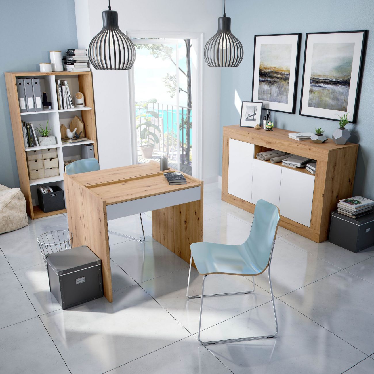 Buffet a 3 ante e 1 foro Velho - Rovere Nodi e Bianco Artik 87 A X 144 AN X 42 P - 8