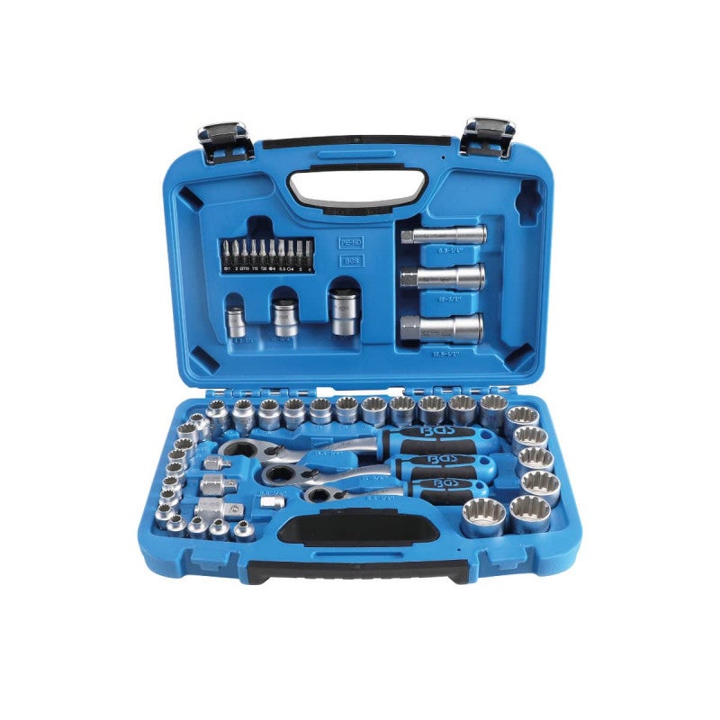 BGS 2150 - Jeu De 13 Douilles Gear Lock 1/4" - Profil Universel 6 Pans, 12 Pans, E-Torx - Métrique Et Pouces Sur Rail Métal