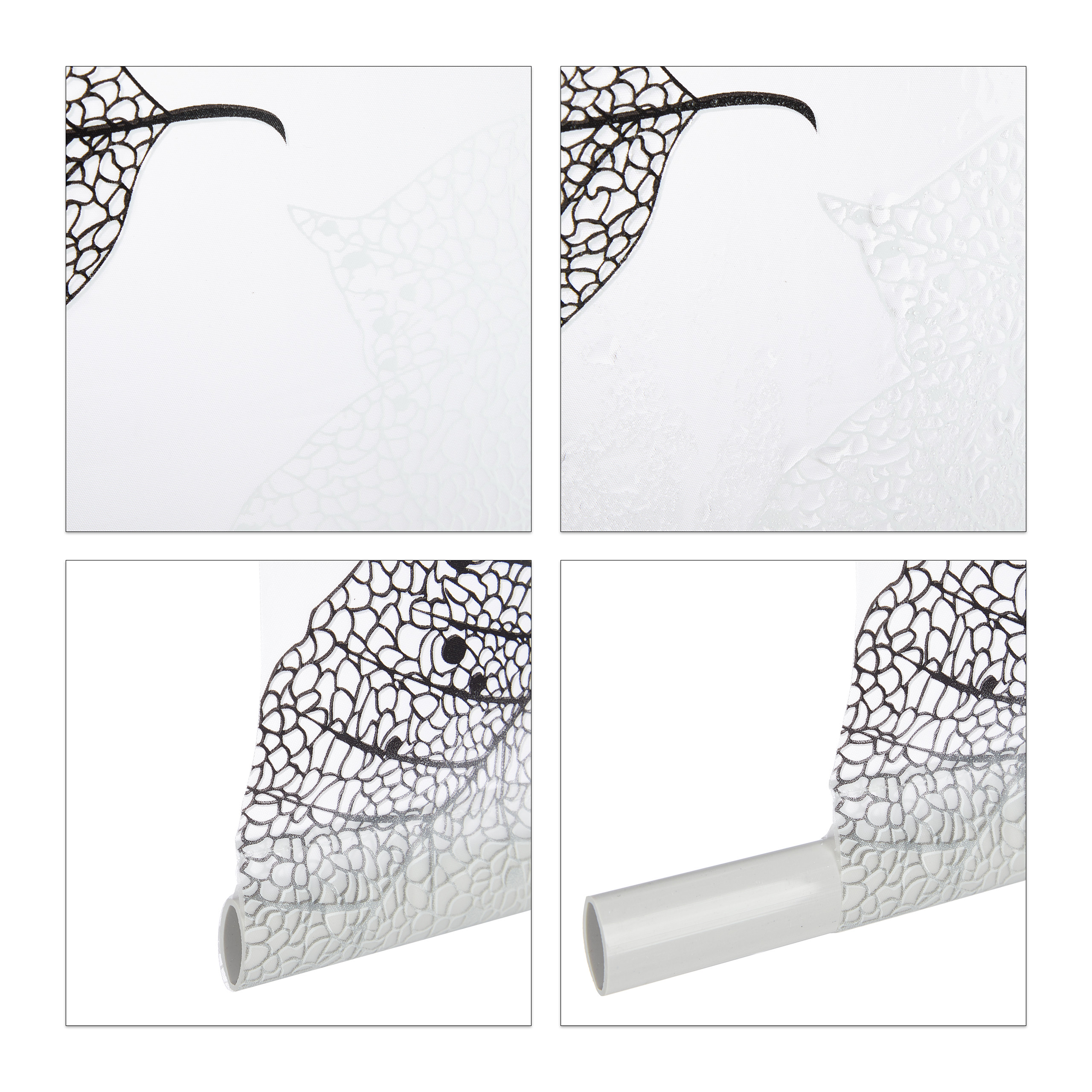 Store de baignoire, 120 x 240 cm, rideau de douche avec chaine, montage ajustable, salle de bain, noir-blanc, Relaxdays - 7