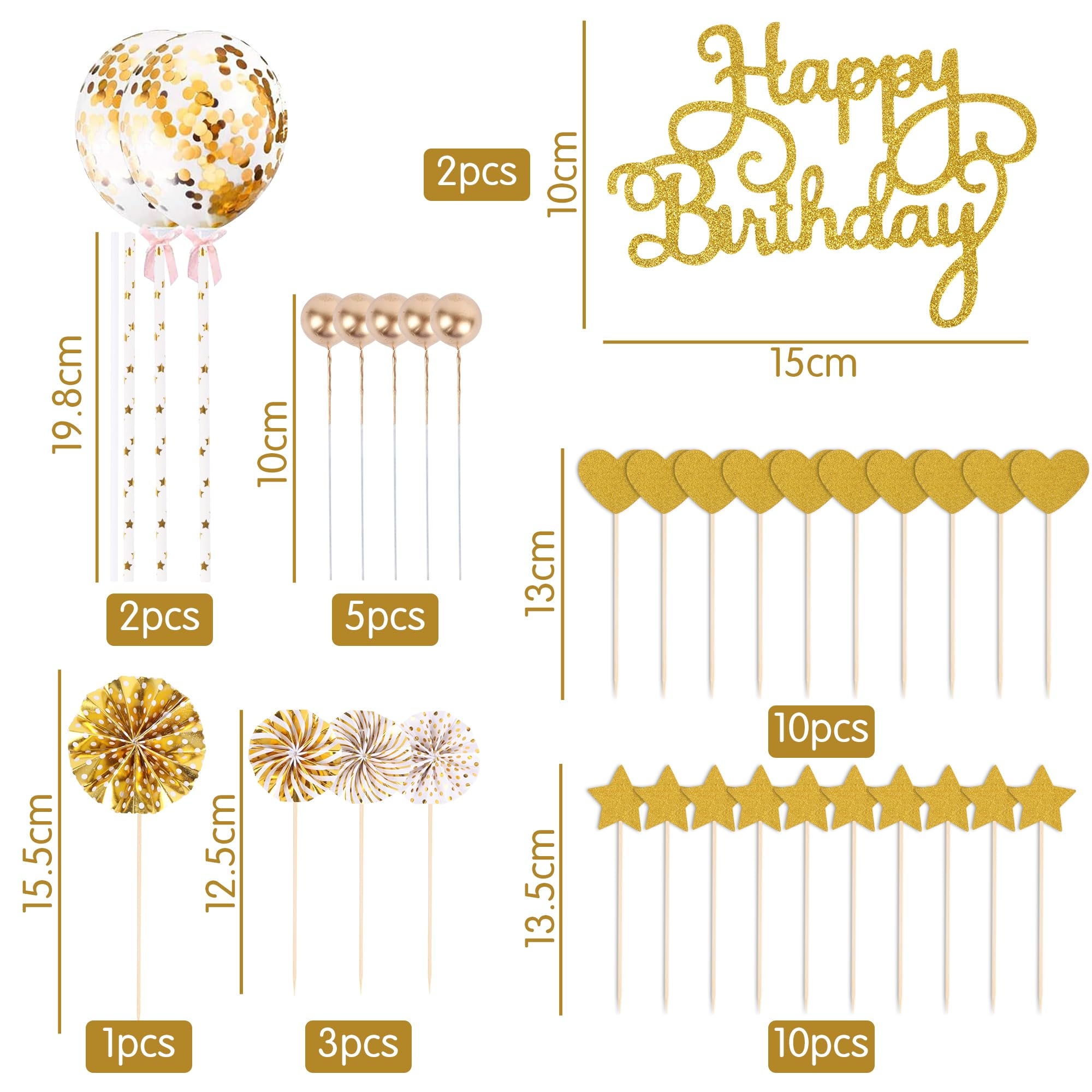 Décoration de gâteau d'anniversaire « Happy 10th Birthday » – Rose, cœur, étoile, ballon et paillettes pour filles