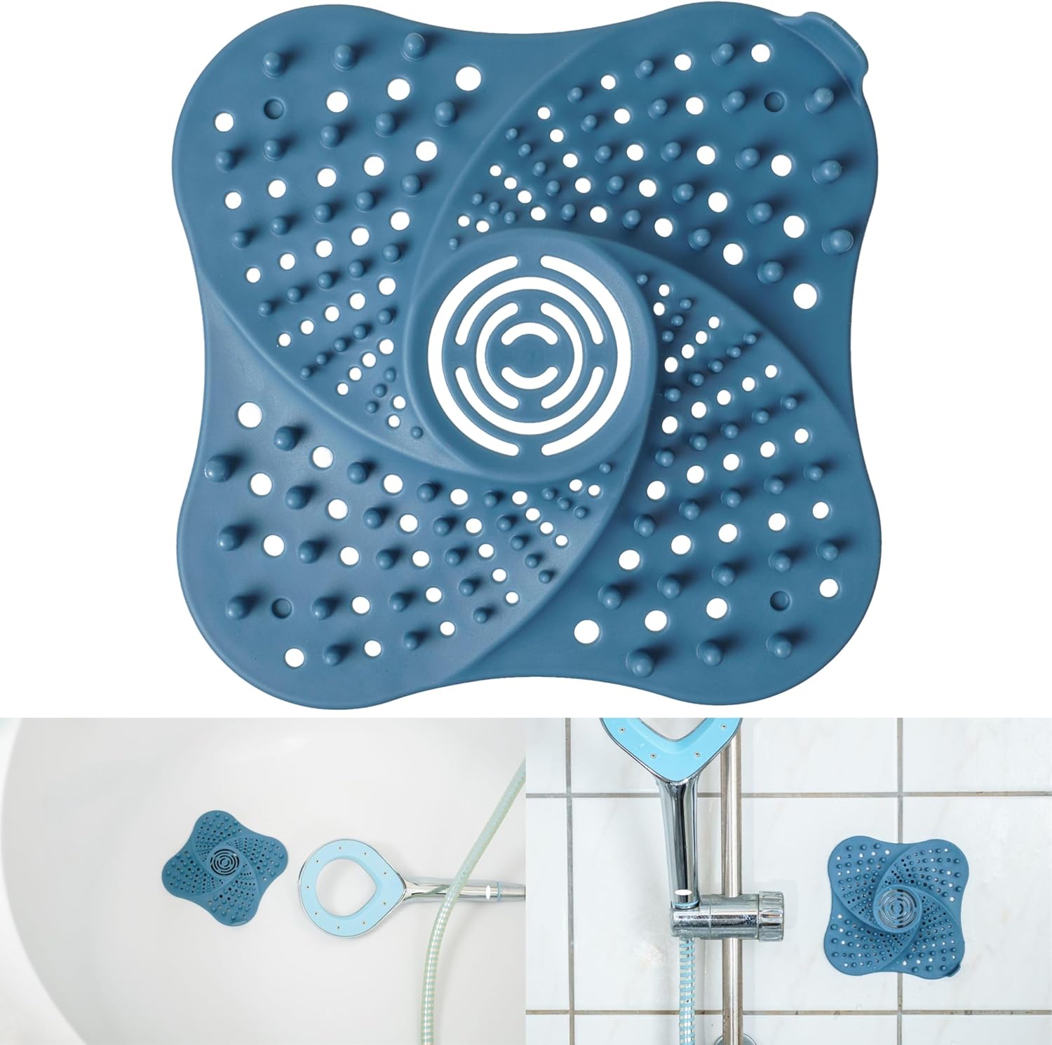 Sitko odpływowe do zlewu 13x13 cm z TPR z 4 przyssawkami - Łapacz włosów do łazienki, prysznica i wanny, ochrona przed zanieczyszczeniami