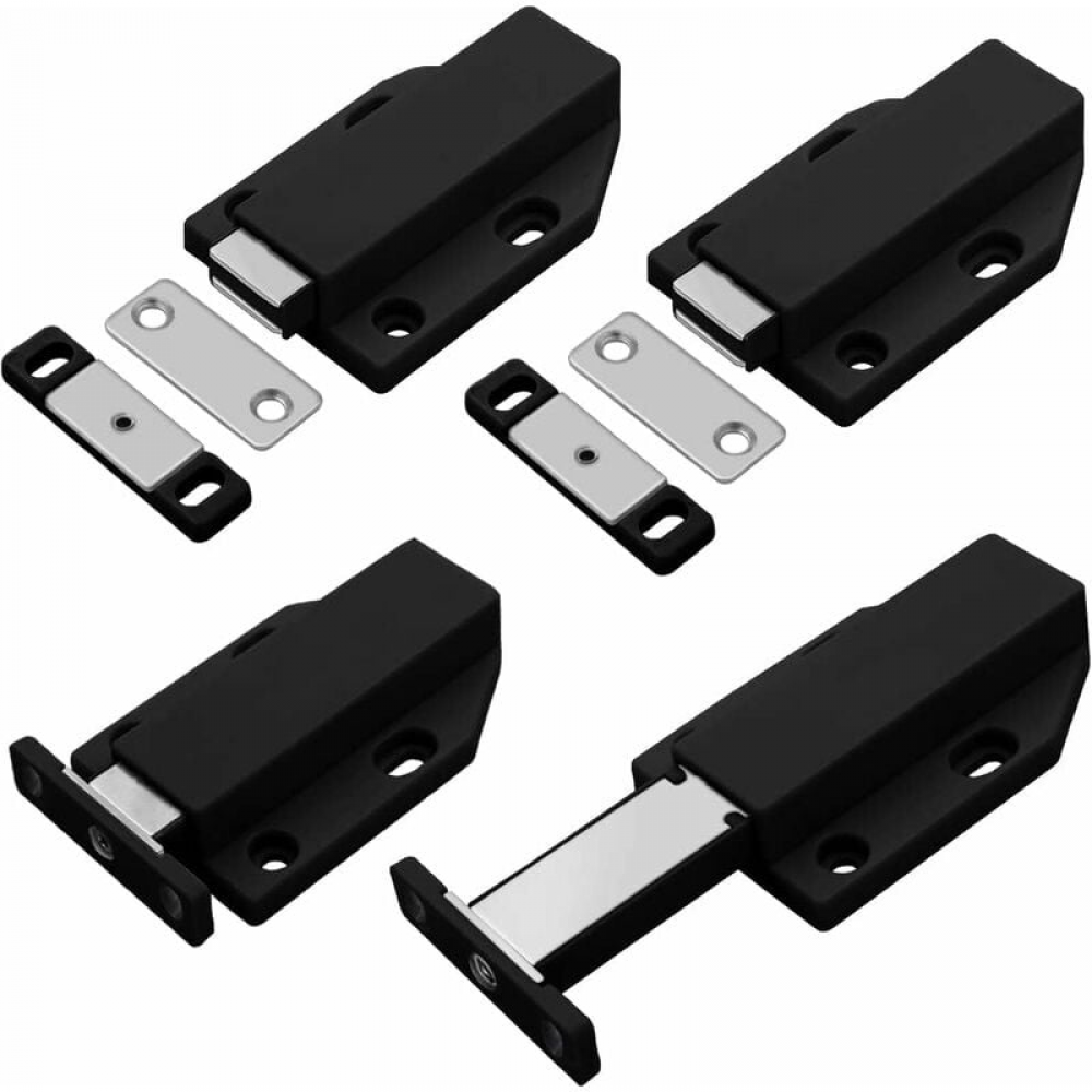 Magnetyczny zatrzask otwierania typu „push-to-open”, 4-częściowy amortyzator drzwi otwieranych metodą „push-open” do szafek i szuflad, czarny