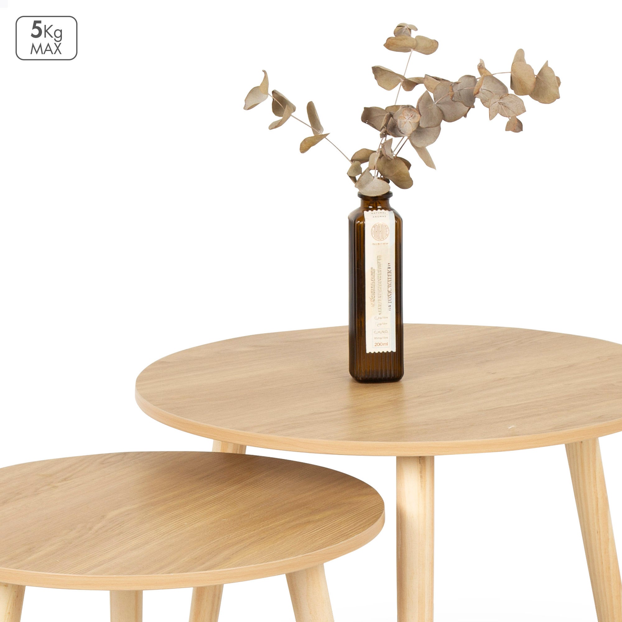Max Home Set de 2 tables d'appoint rondes en bois D39x32 cm et D48x38 cm - 3