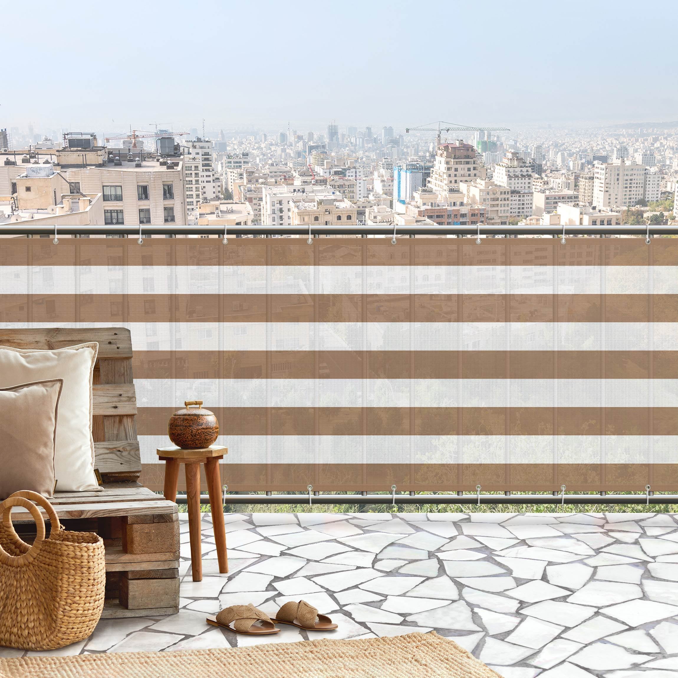 Brise-vue pour balcon - Rayures horizontales en beige 650 x 130 cm
