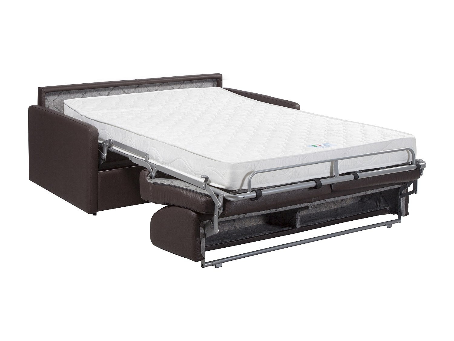 Canapé 3 places convertible express en simili marron - Couchage à lattes larges 140 cm - Matelas 18 cm CALIFE - 3