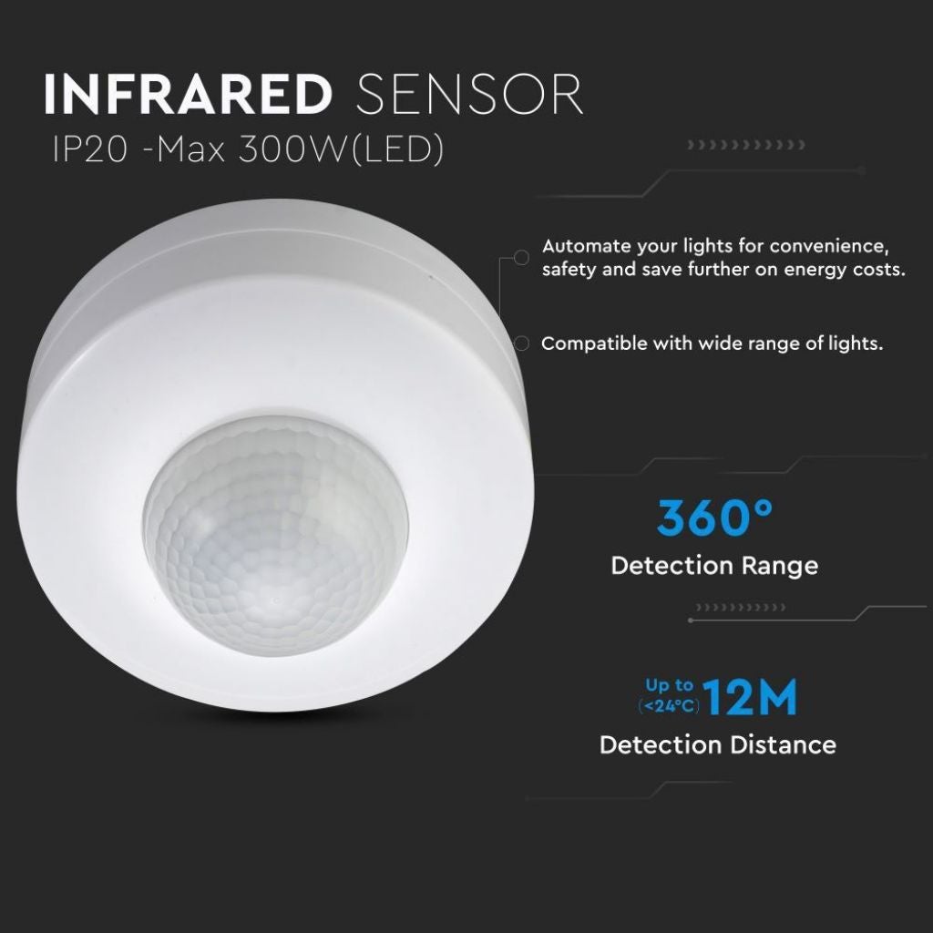 Sensor De Movimiento Exterior SEBSON - Alcance 20m, 360°, IP54, Ajustable En Tiempo Y Sensibilidad Luminosa