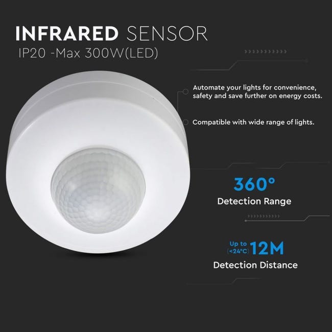Sensor De Movimiento Exterior SEBSON - Alcance 20m, 360°, IP54, Ajustable En Tiempo Y Sensibilidad Luminosa