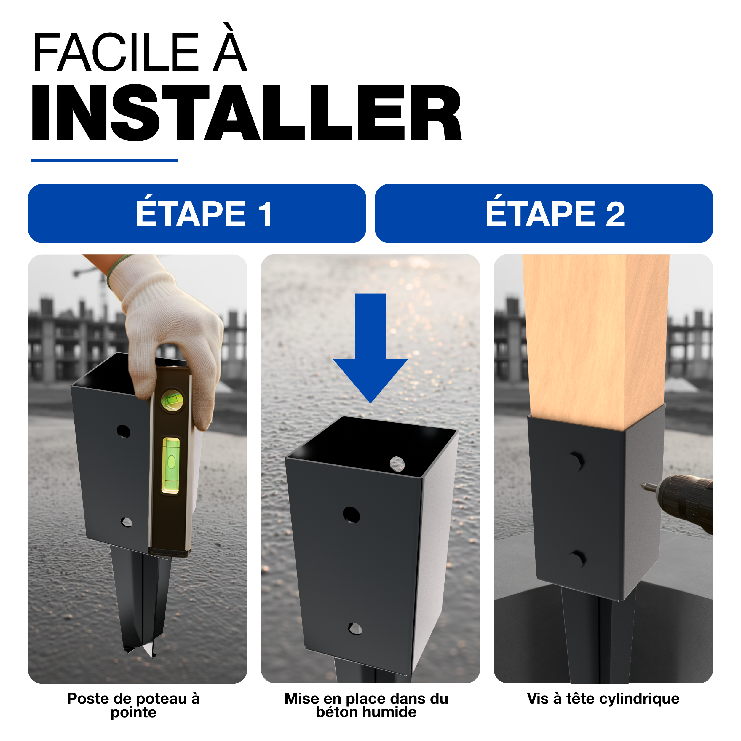 Ancre à enfoncer Revêtement en Poudre Noir 71 x 71 mm pour poteau en bois carrés GeZu Impex - 3