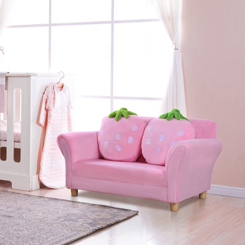 Canapé Enfant Babyjoy Fraise Rose - 2 Oreillers - Pour Bambin (Neuf, Défaut Possible)