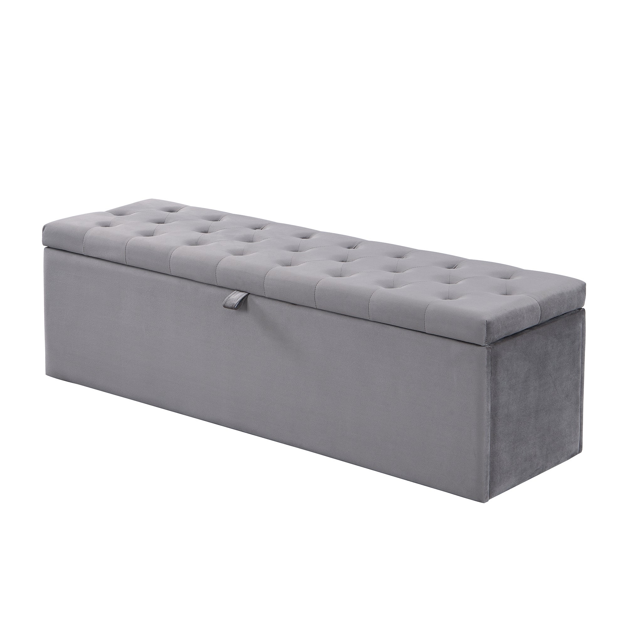 Ławka pokryta aksamitem, siedzisko wyściełane, taboret łóżkowy, ławka ze schowkiem, szara, 138 x 41 x 42 cm - 6