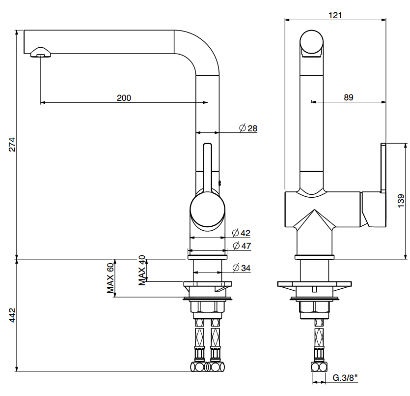 Miscelatore lavello cucina canna girevole in ottone colore acciaio spazzolato Gattoni PC0420.NS - Acciaio Spazzolato - 2