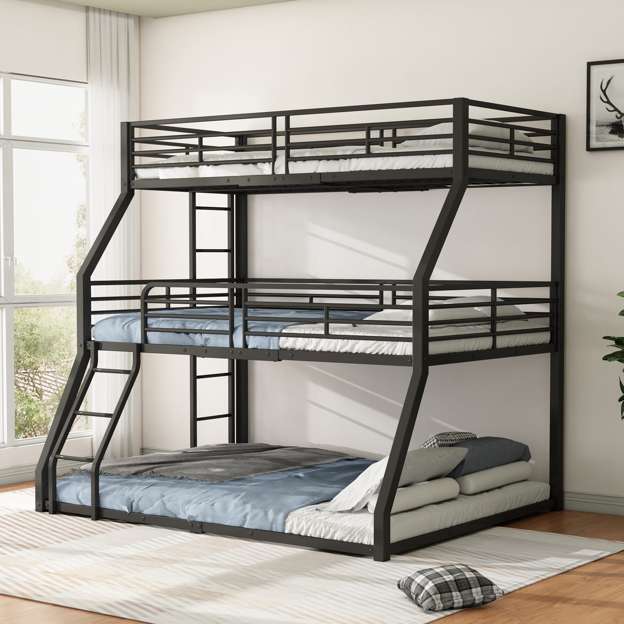 Letto A Castello 90x200 E 120x200 Cm Con Scivolo E 2 Cassetti – In Legno Di Pino, Con Sponde Di Protezione E Scala, Per Cameretta