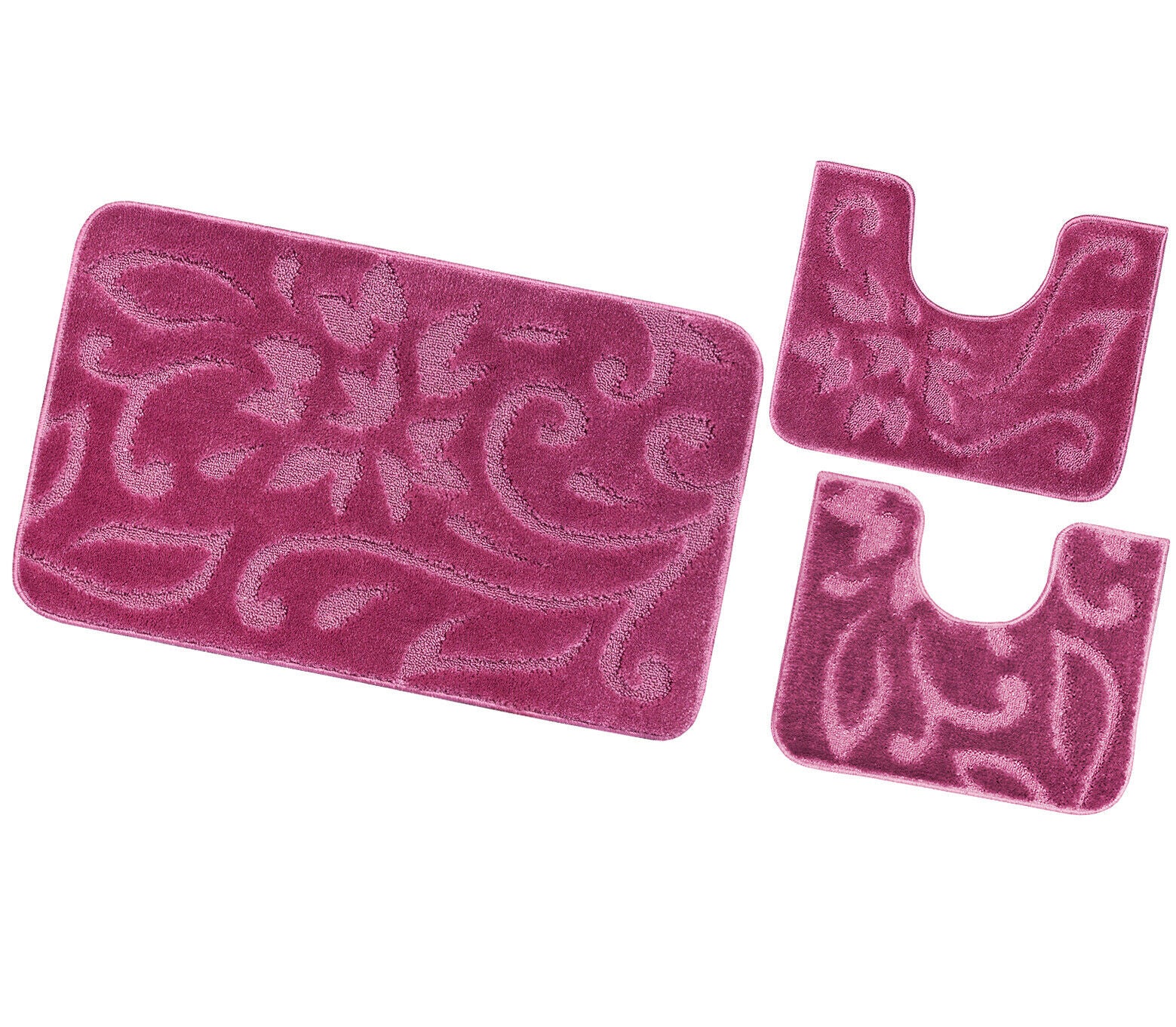 Dywanik łazienkowy Zestaw 3 Sztuk Jednolity Kolor Antypoślizgowy Girowater Chłonny Miękki Fioletowy