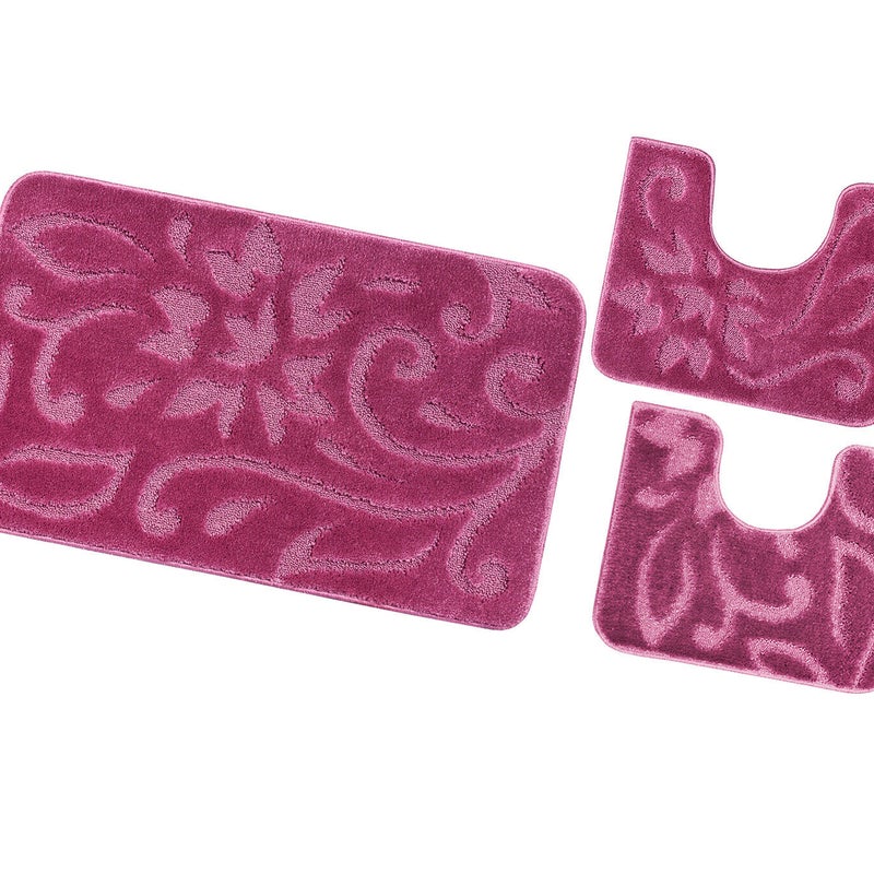 Dywanik łazienkowy Zestaw 3 Sztuk Jednolity Kolor Antypoślizgowy Girowater Chłonny Miękki Fioletowy