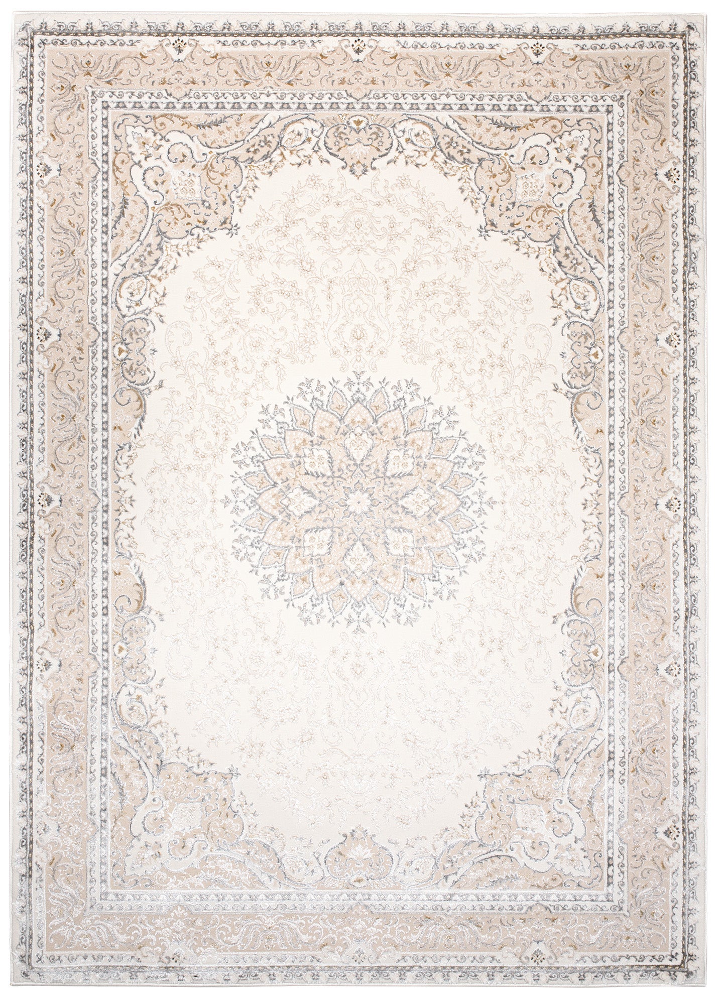 TAPISO Hera Tapis Salon Chambre Brillant Crème Beige Gris Vintage Médaillon Floral Ornamental Bordé Moucheté Effet 3D OEKO-TEX 80 x 150 cm - 2
