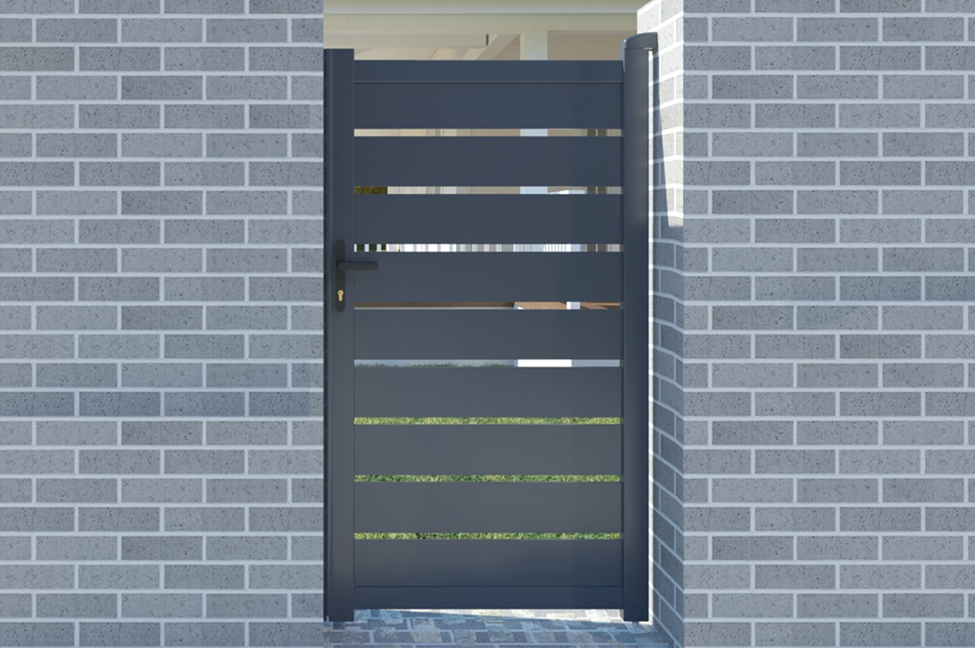 VOGEL Cancello pedonale manuale in alluminio, semi traforato 106 x 180 cm, grigio - 7