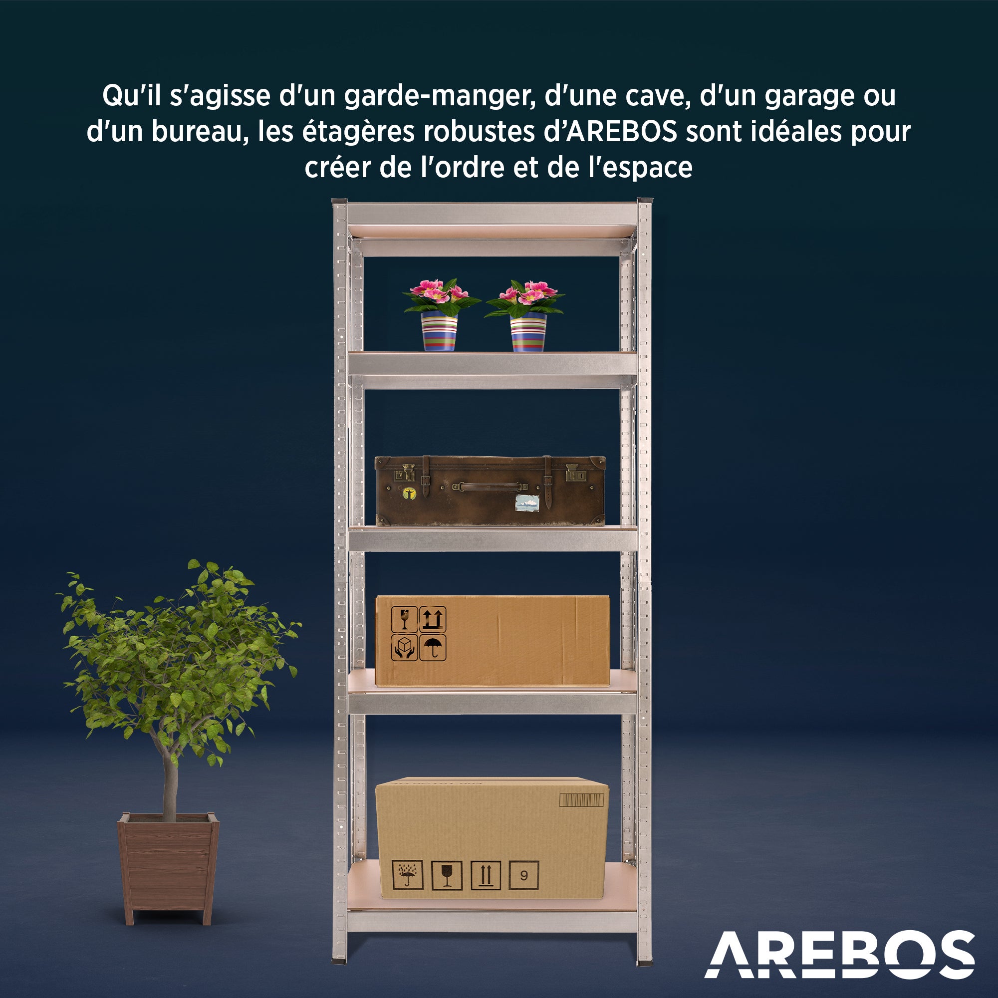 AREBOS Étagère Charge Lourde Rangement | 350 kg Capacité Totale | 75 x 30 x 180 cm | Métal galvanisé et Panneau de Fibre de Bois MDF - 6