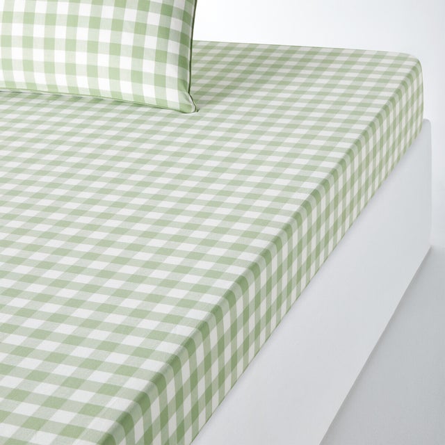 Drap-housse coton bonnet 30 cm, Veldi vert - Vert - 160 x 200 cm