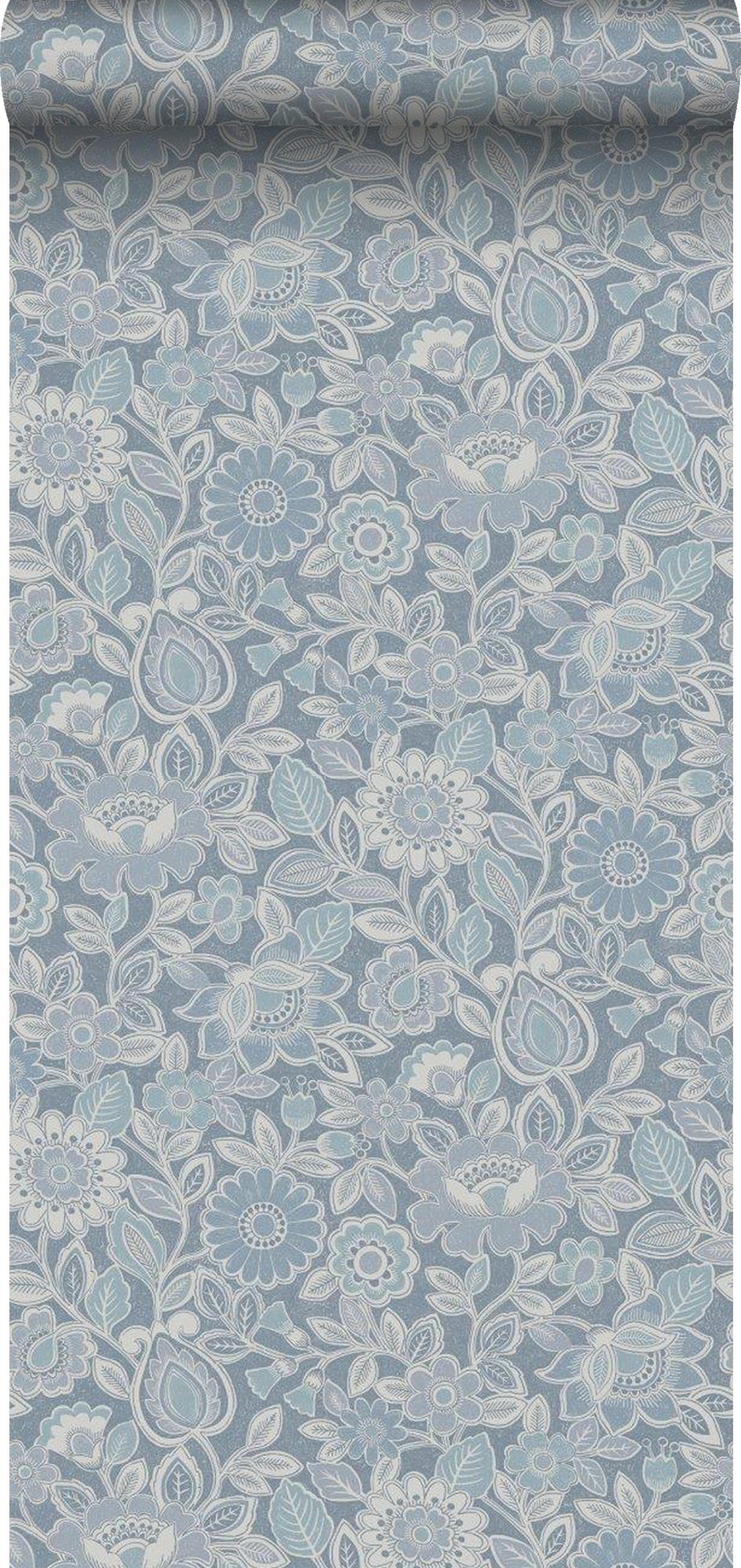 Tapeta kwiaty szaro-niebieskim - 53 cm x 11.2 m - BORASTAPETER