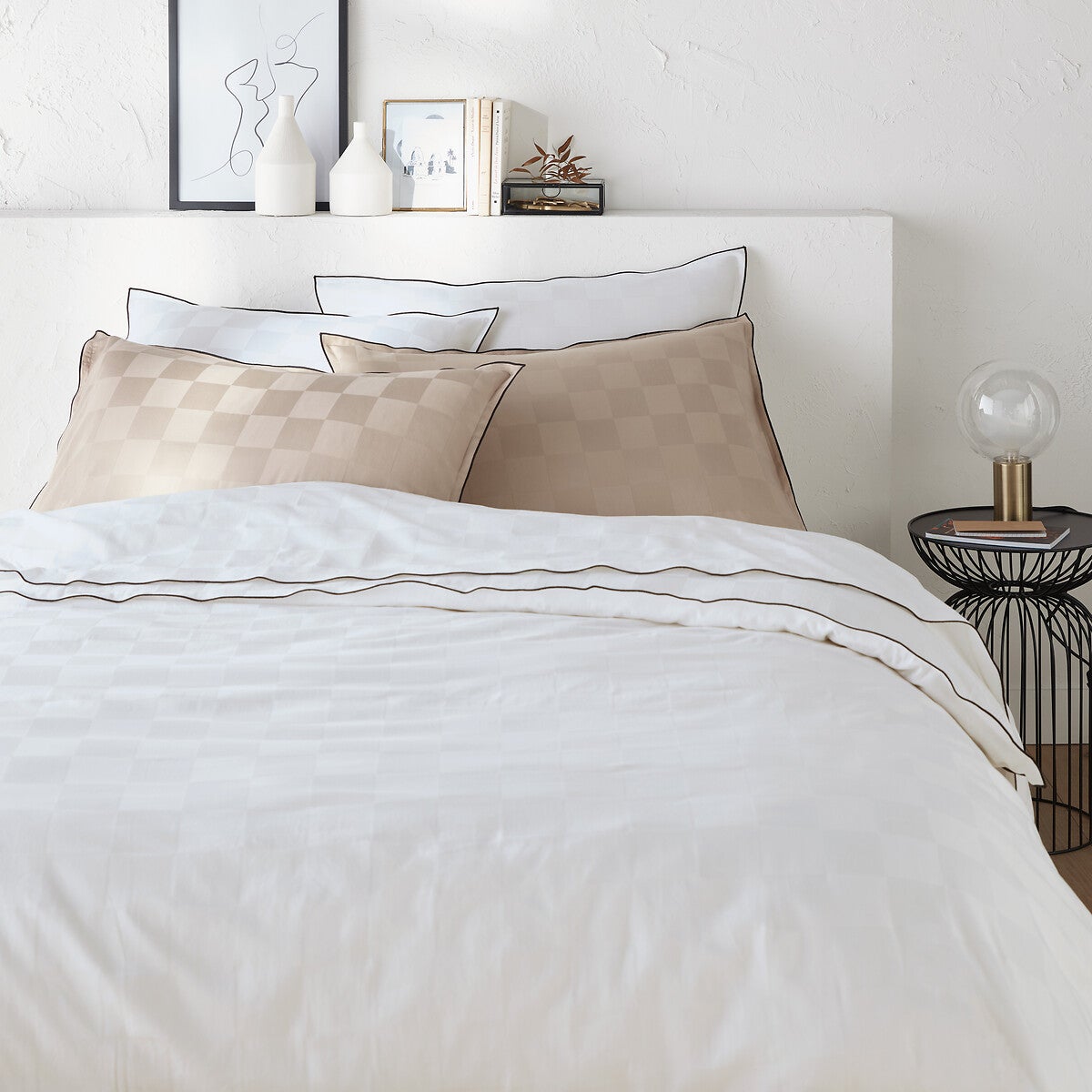 Damier Drap-housse En Satin Blanc, 140x200 Cm, Bordure 30 Cm, Soyeux Et Brillant, Pour Matelas épais