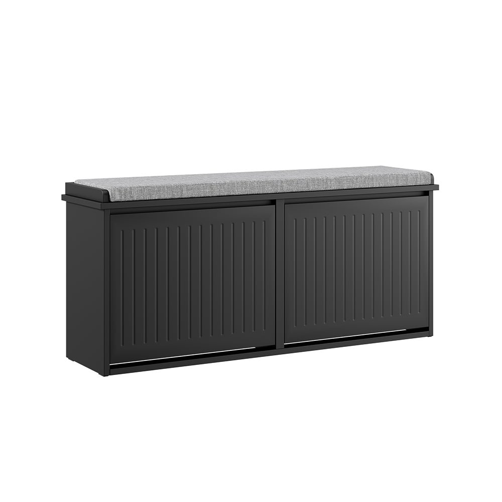 SoBuy Ławka na buty do przedpokoju, szafka na buty z wyściełanym siedziskiem i 2 opuszczanymi blatami, 100 x 26 x 46 cm, czarna, FSR98-XL-SCH