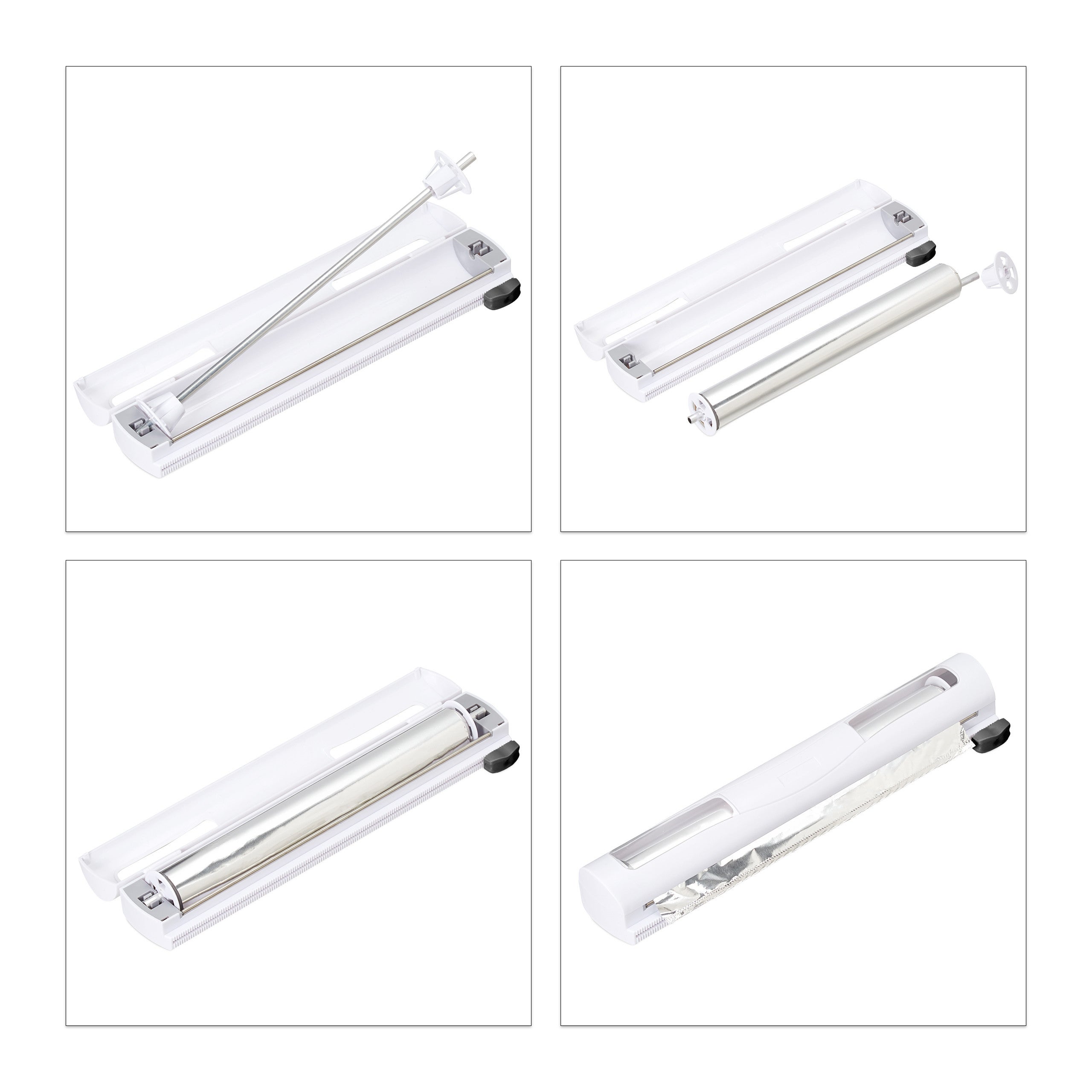 Relaxdays Set da 2 Taglia Pellicola da Cucina, Dispenser Porta Rotoli Plastica & Alluminio, HxLxP: 5 x 37 x 8 cm, Bianco - 6