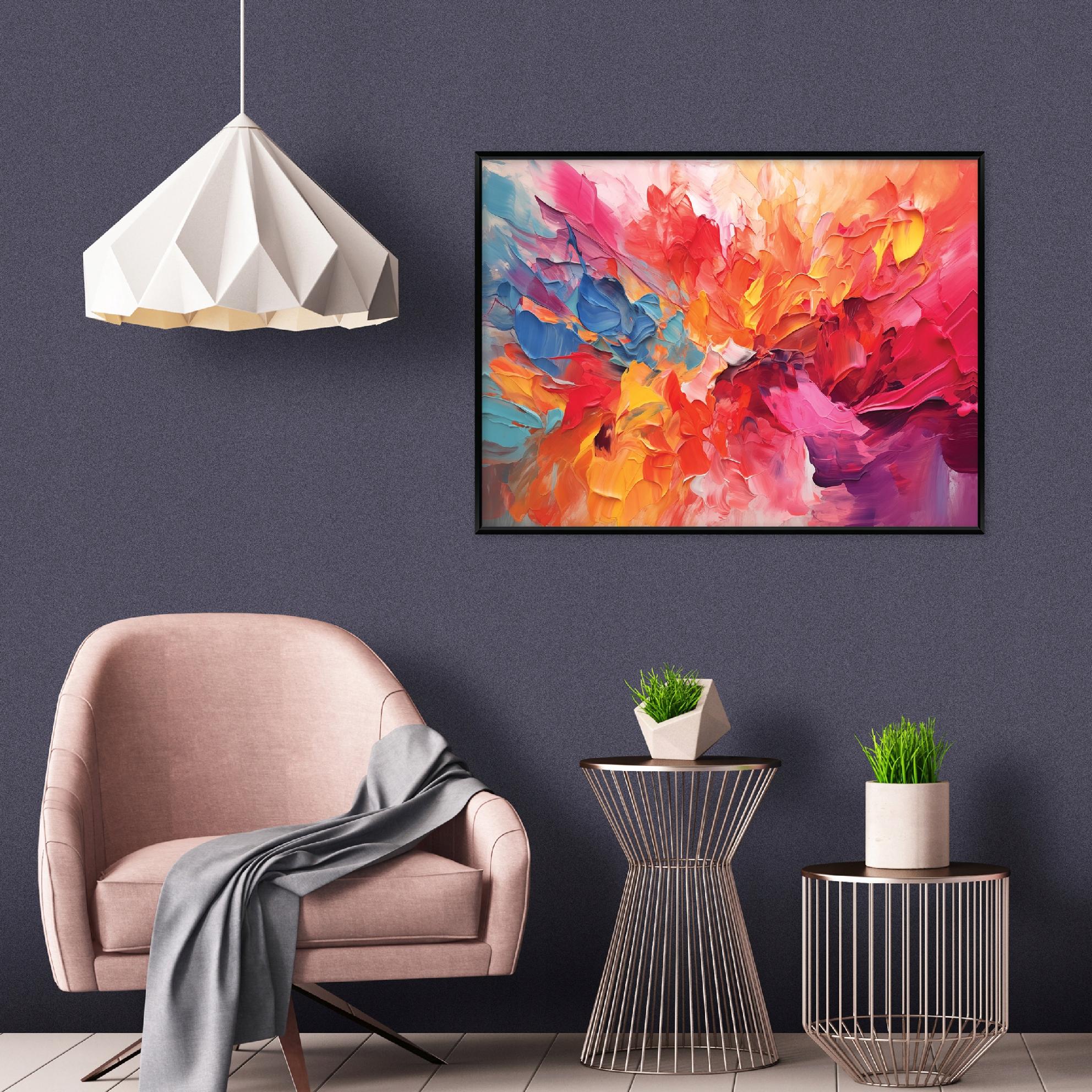 Tableau avec cadre Impression Sur Toile Abstrait Coloré Aquarelle - 100x70 cm - Tableau avec cadre Chambre et salon - 2