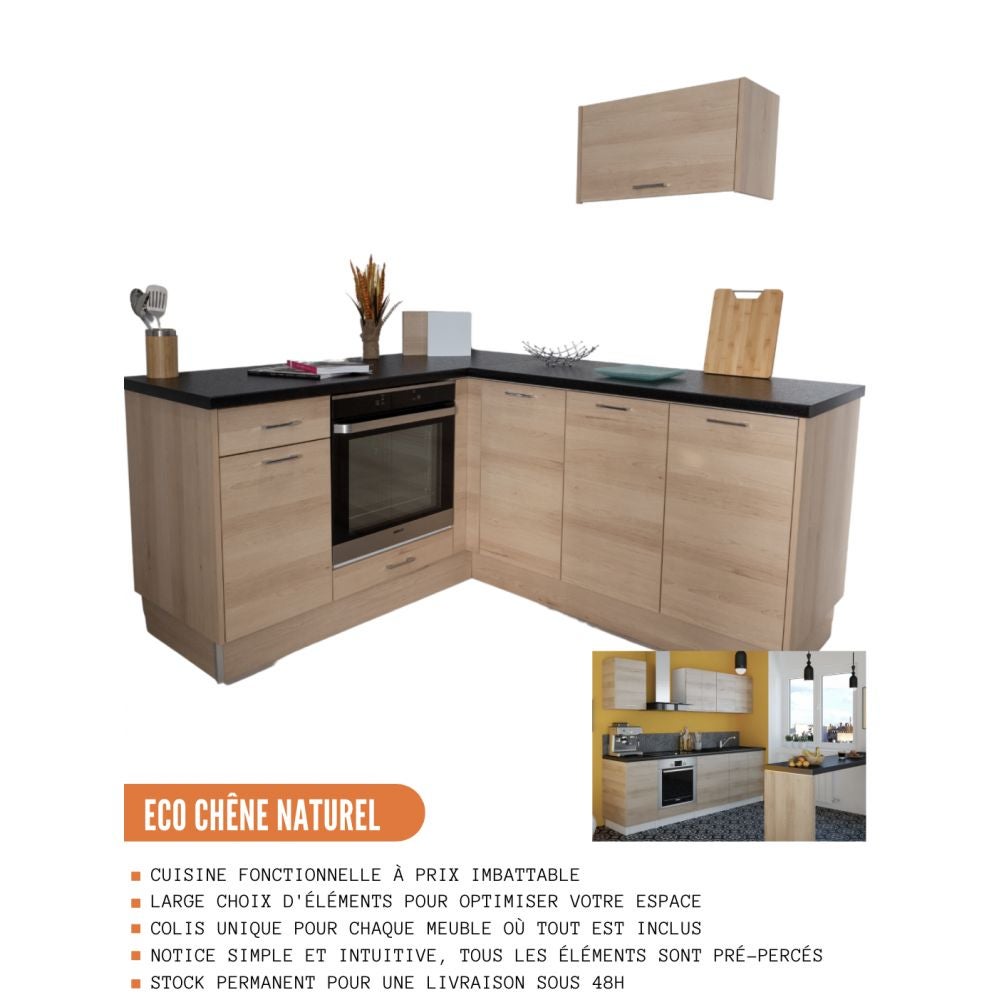 Cuisineandcie - Meuble d'angle bas Eco Chene Naturel 1 porte L 105 cm - 4