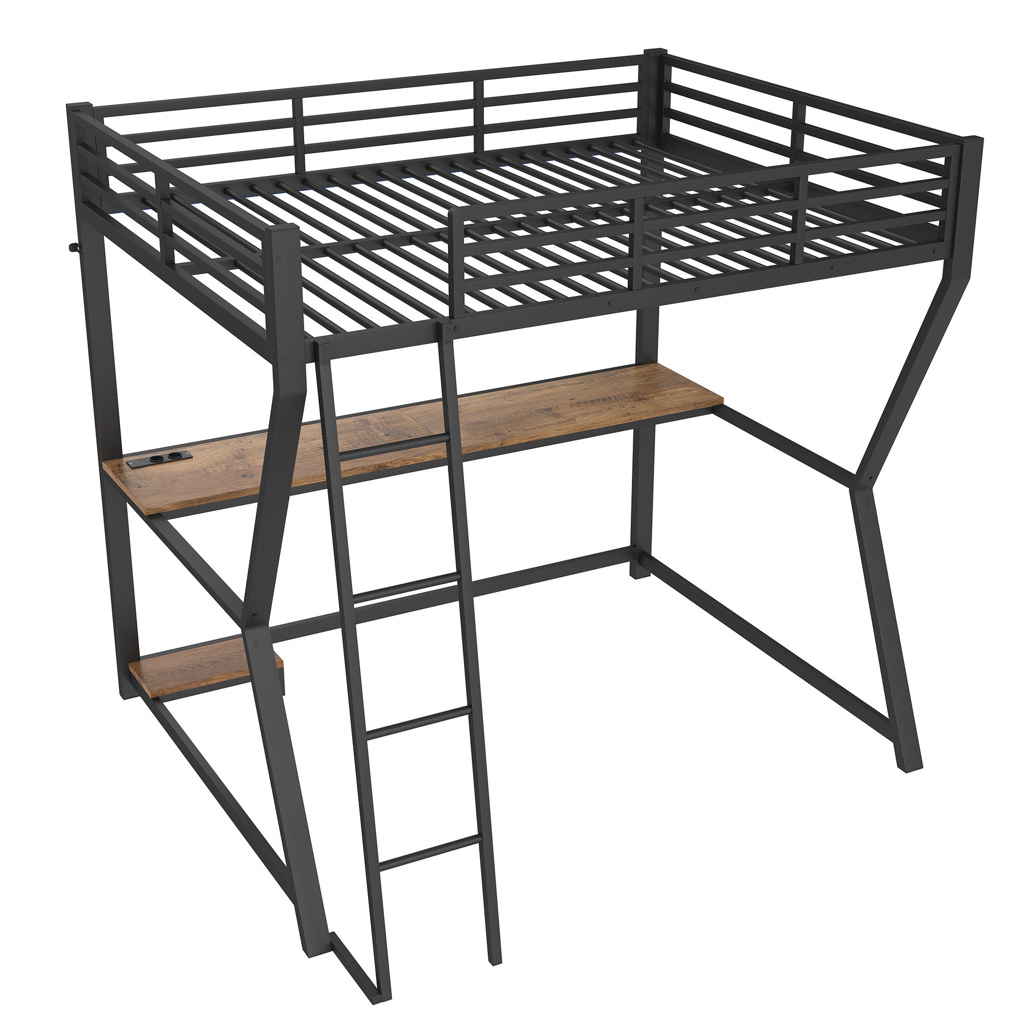 Lit mezzanine 140x200 cm - avec éclairage LED - avec bureau - prise de courant + USB - avec escalier - noir - 7